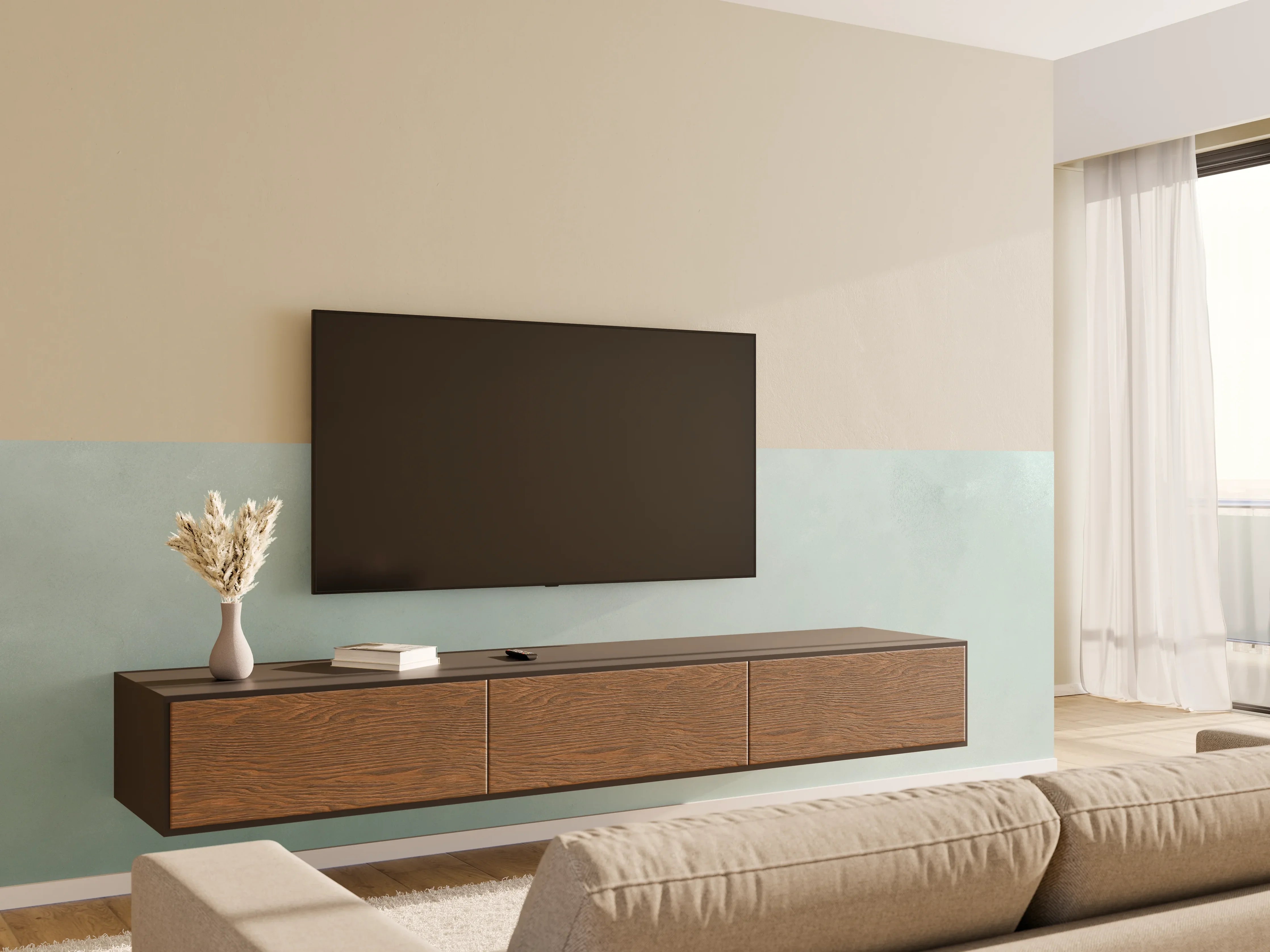 Wandverkleidung Wohnzimmer - Helles, minimalistisches Wanddesign