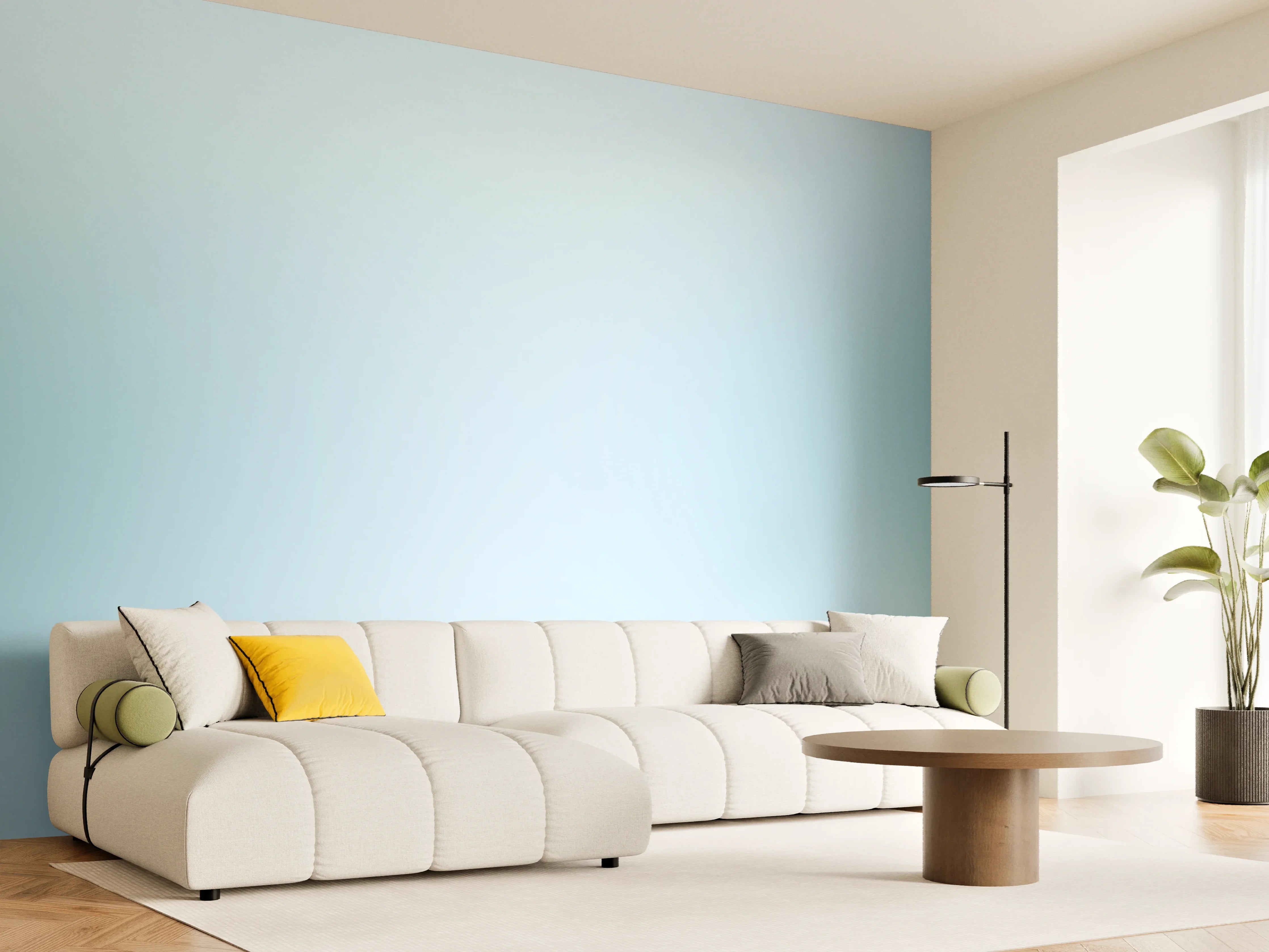 Wandverkleidung Wohnzimmer - Helles, modern gestaltetes Bild mit sanften Farbverläufen