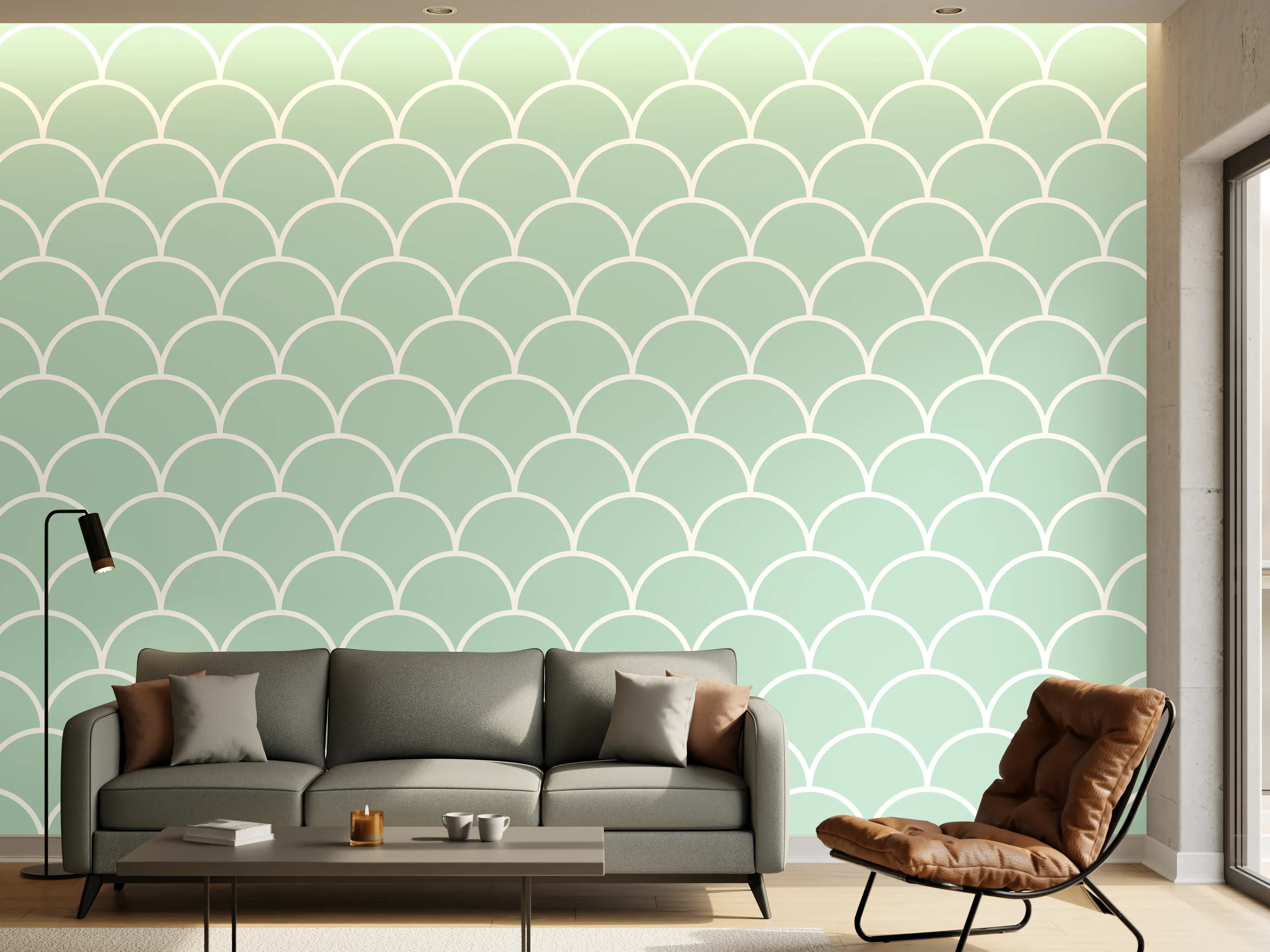 Wandverkleidung Wohnzimmer - Helles, zart gemustertes Muster mit Wellen-Design