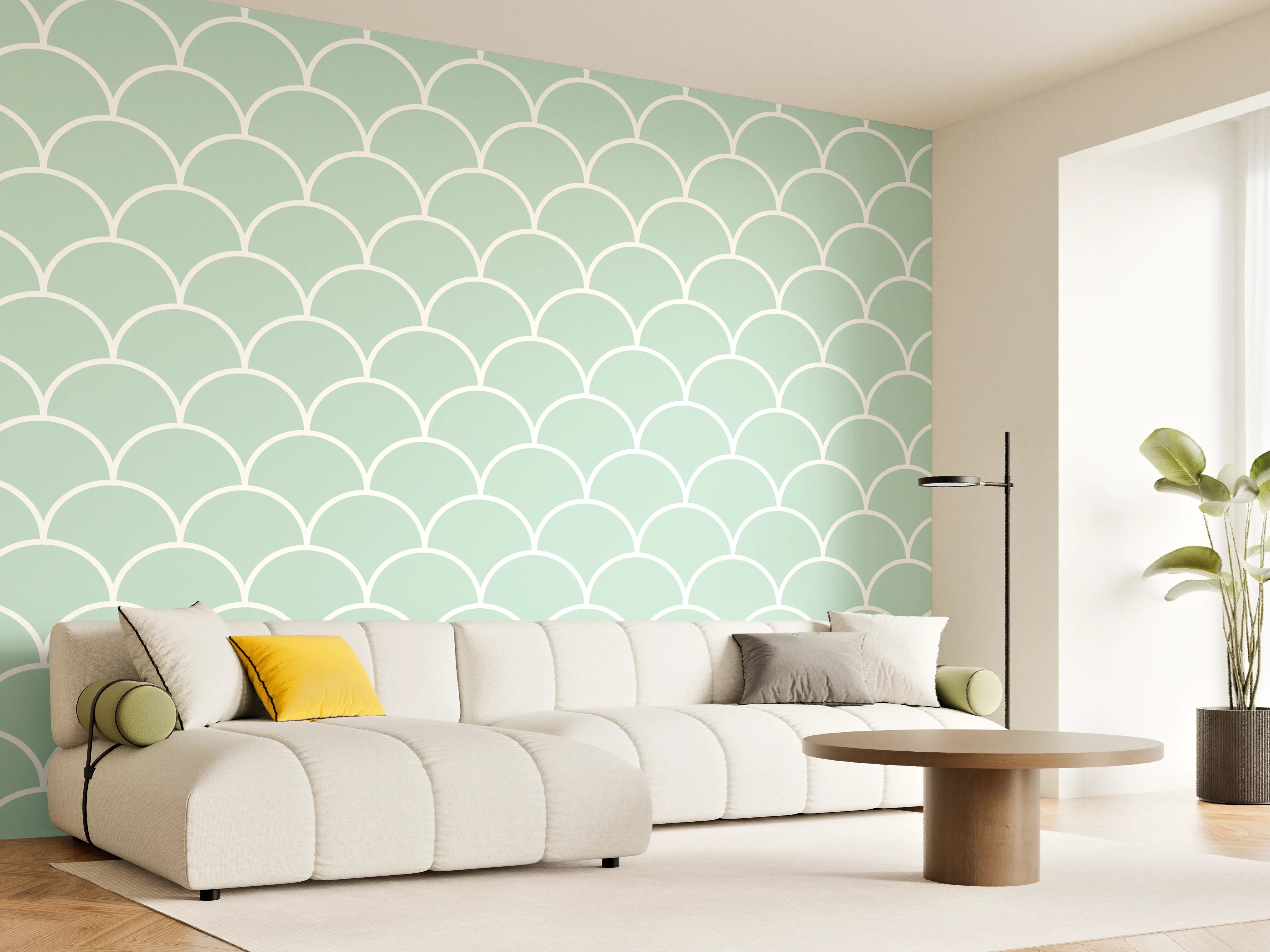 Wandverkleidung Wohnzimmer - Helles, zart gemustertes Muster mit Wellen-Design