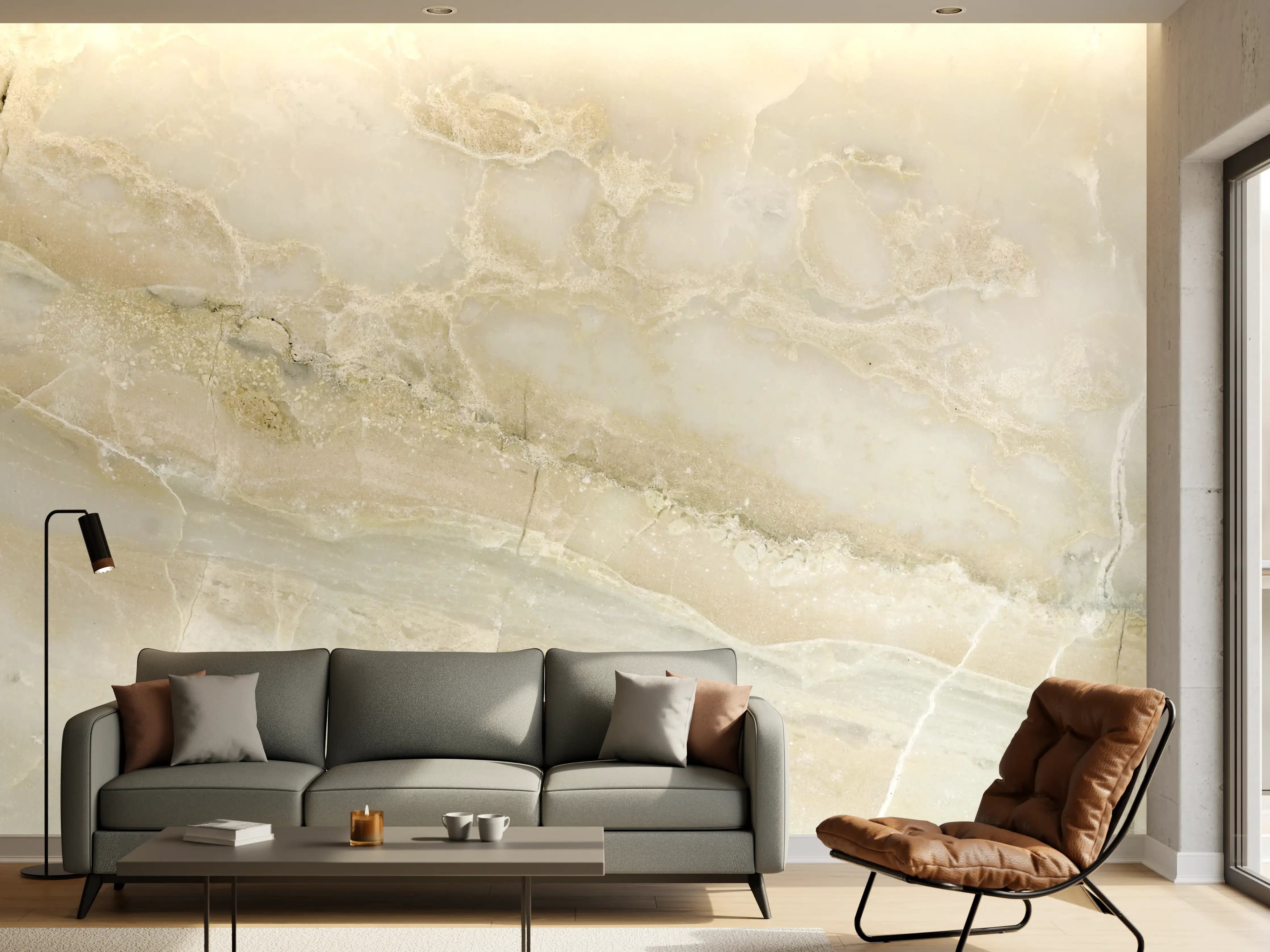 Wandverkleidung Wohnzimmer - Hellweißer Marmor