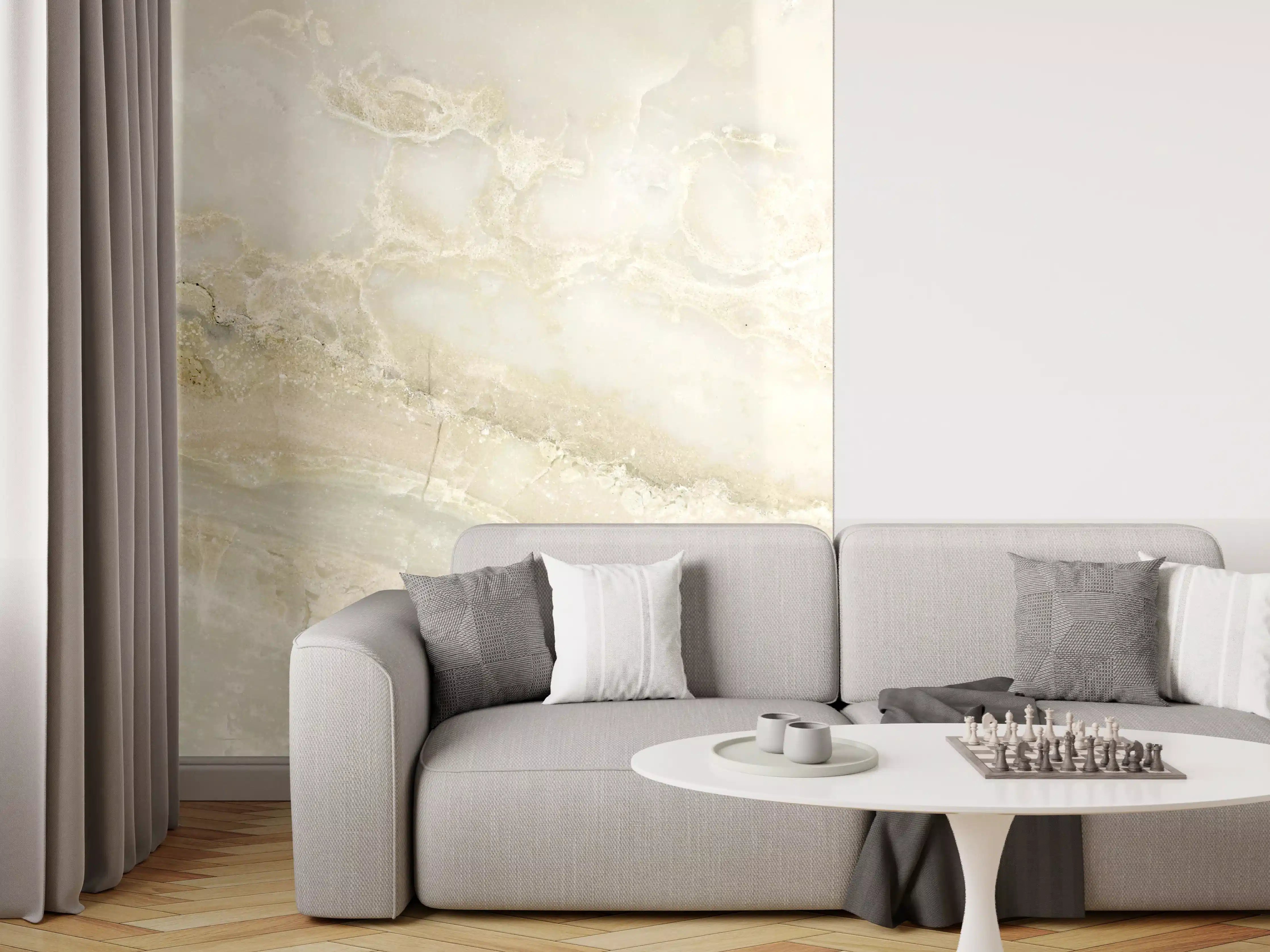 Wandverkleidung Wohnzimmer - Hellweißer Marmor