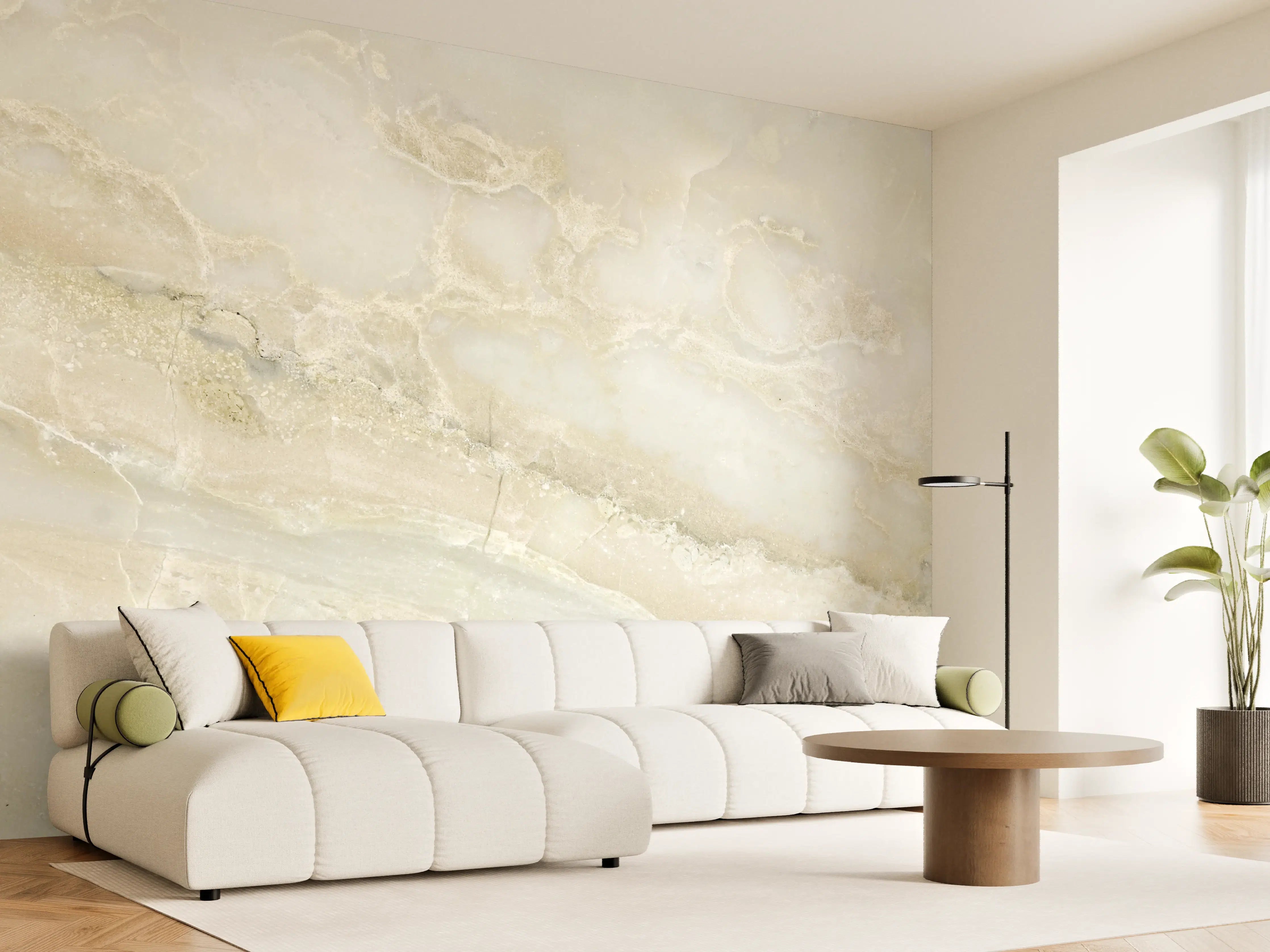 Wandverkleidung Wohnzimmer - Hellweißer Marmor