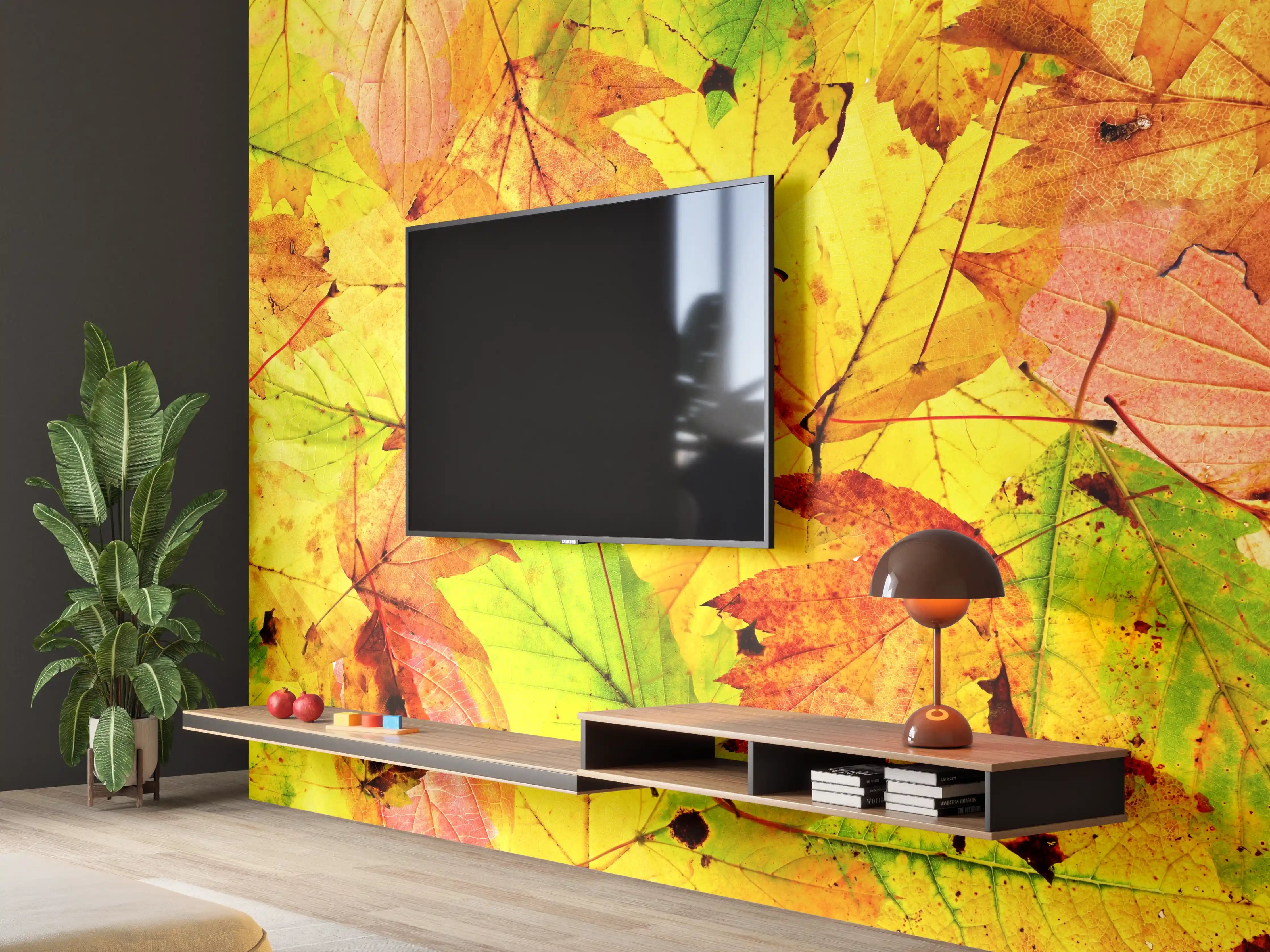 Wandverkleidung Wohnzimmer - Herbstblätter Hintergrund