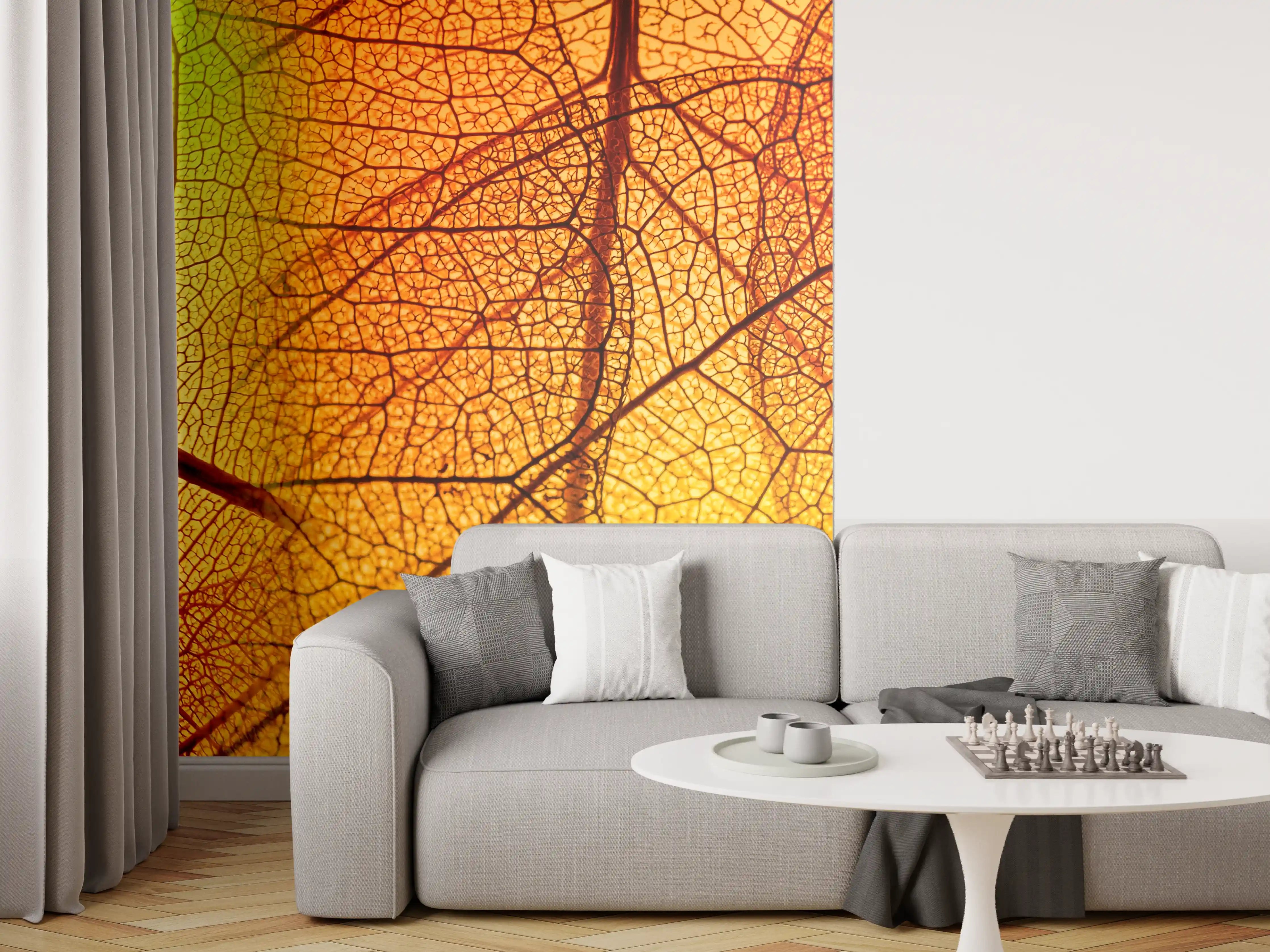 Wandverkleidung Wohnzimmer - Herbstblätter in lebendigen Farben