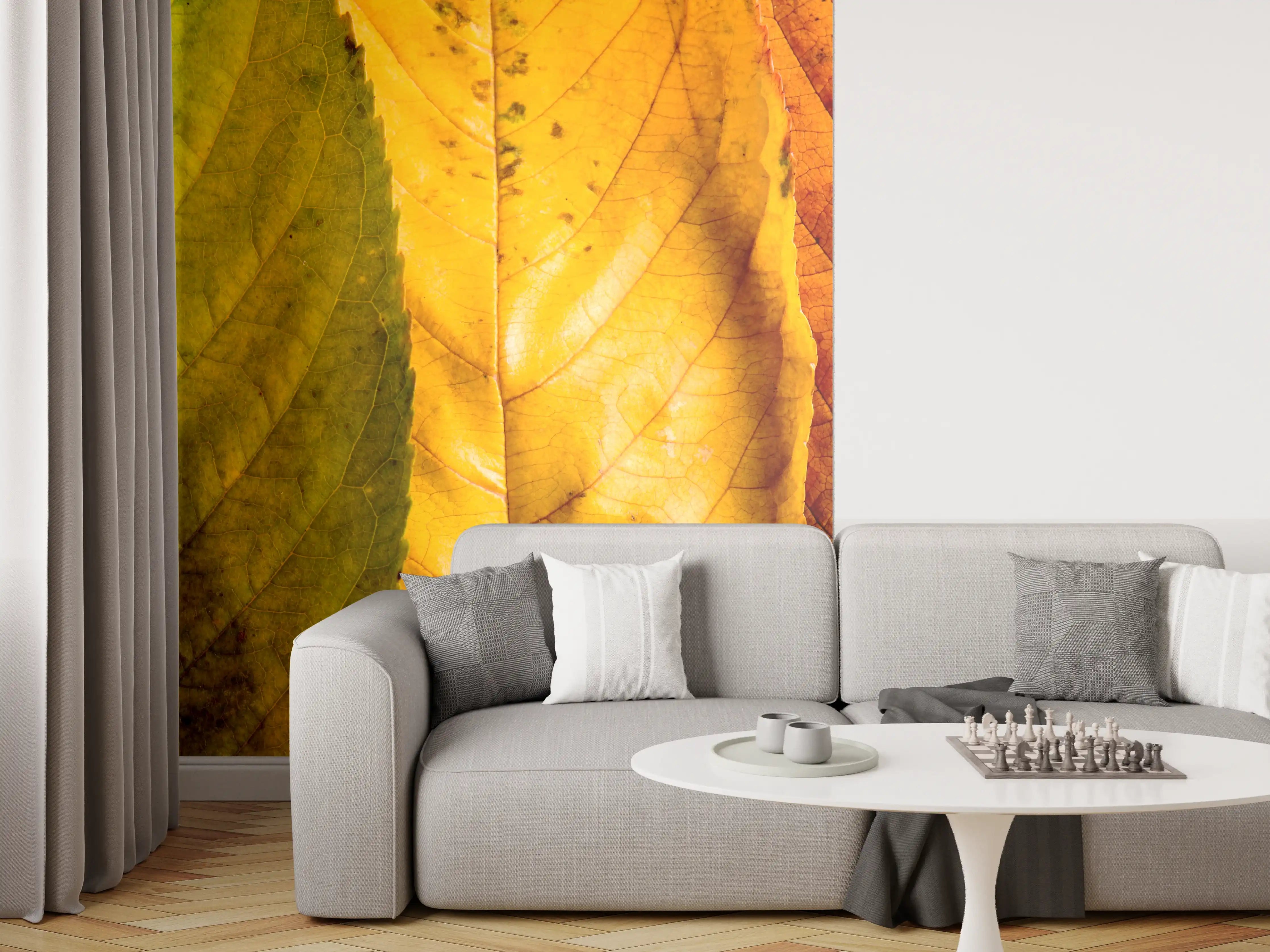 Wandverkleidung Wohnzimmer - Herbstliche Blattpracht in warmen Farben