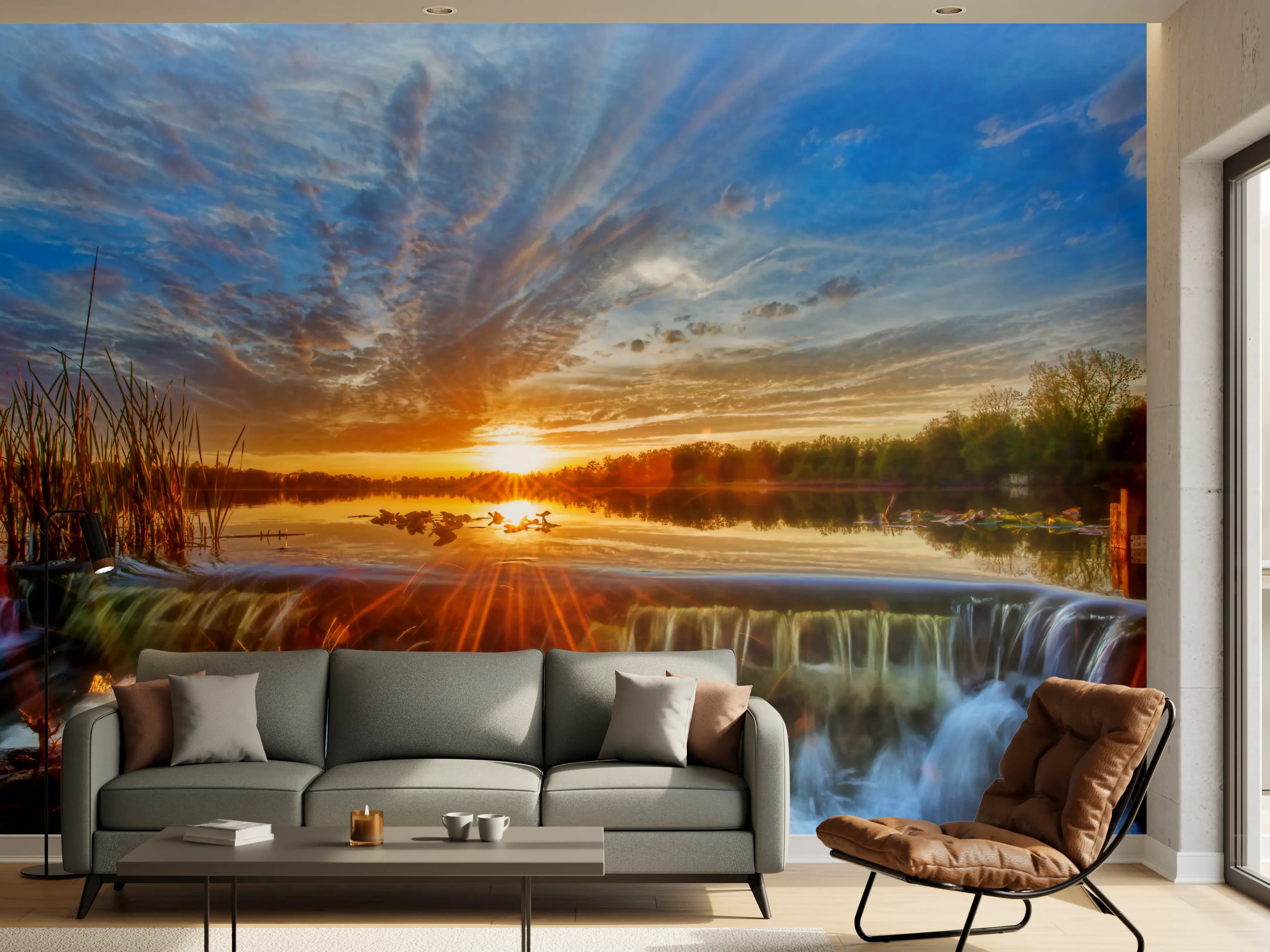 Wandverkleidung Wohnzimmer - Herbstlicher Sonnenuntergang