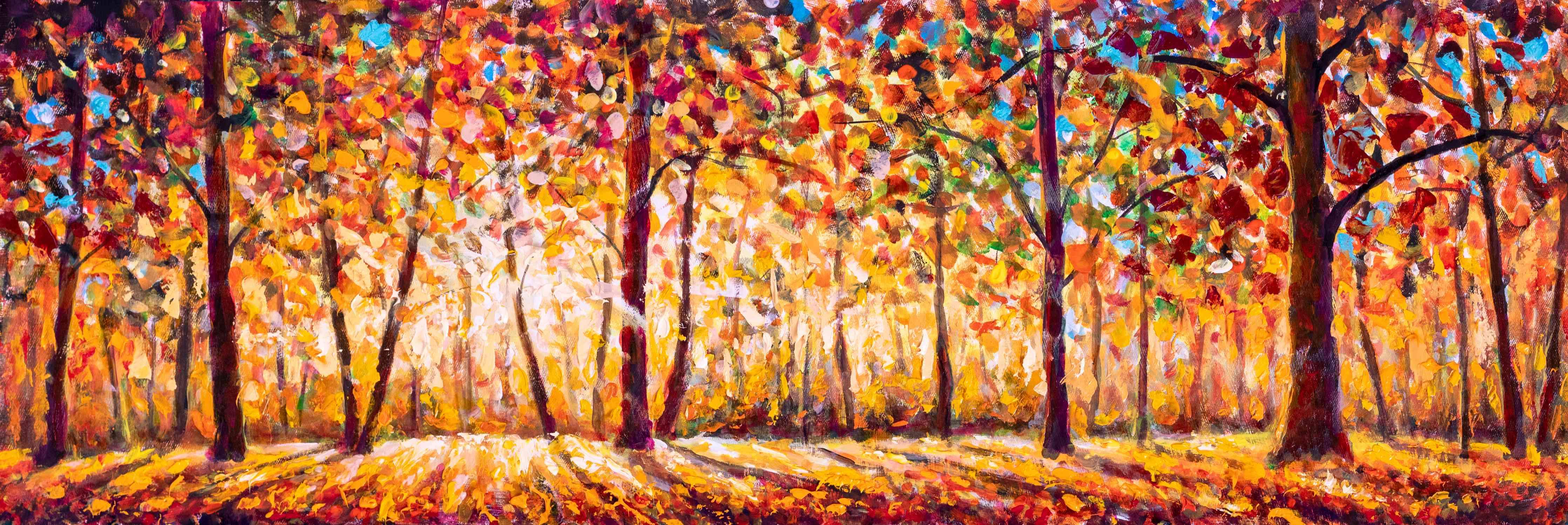 Wandverkleidung Wohnzimmer-Herbstlicher Wald in lebendigen Farben