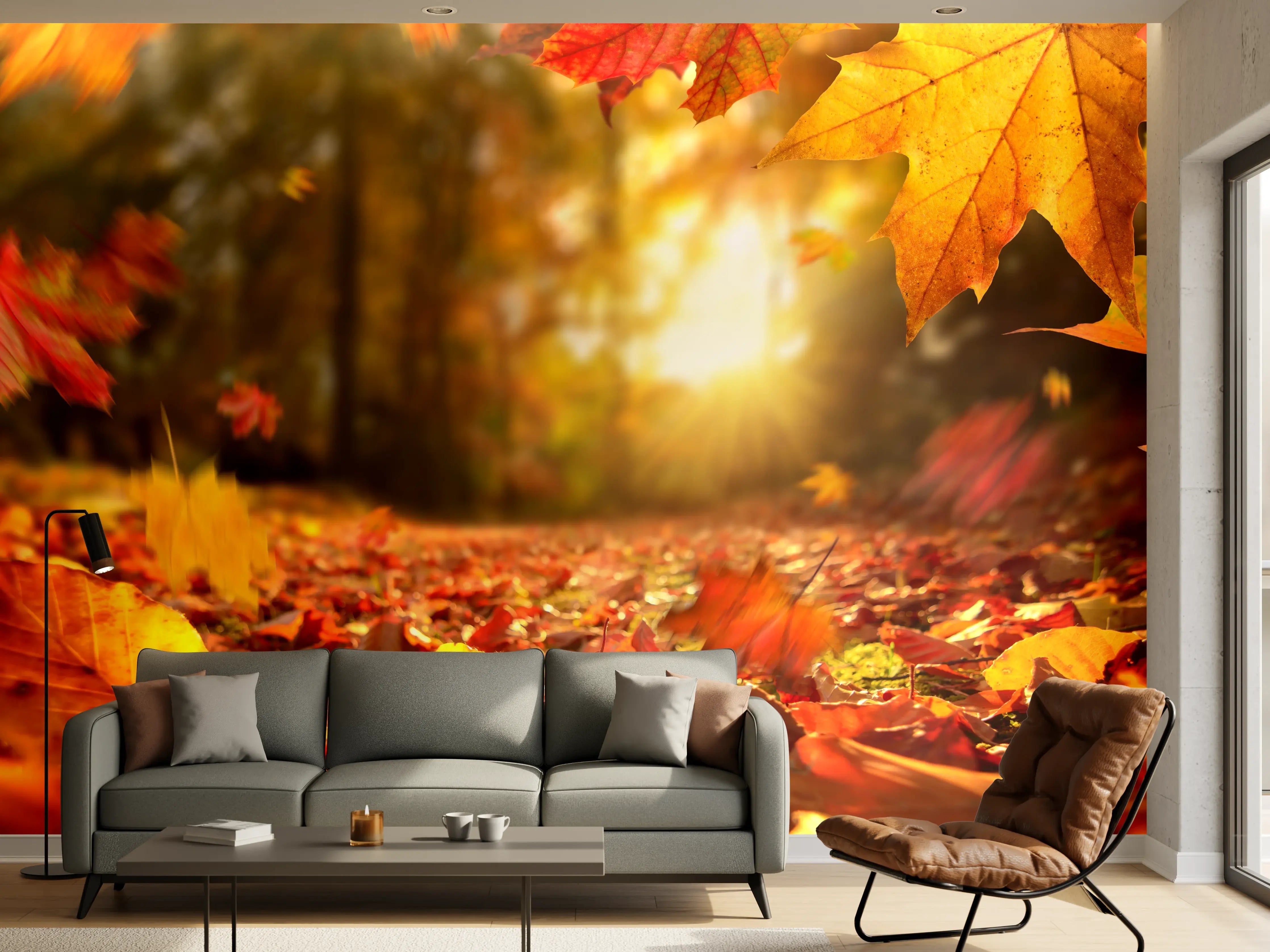 Wandverkleidung Wohnzimmer - Herbstzauber bei Sonnenuntergang