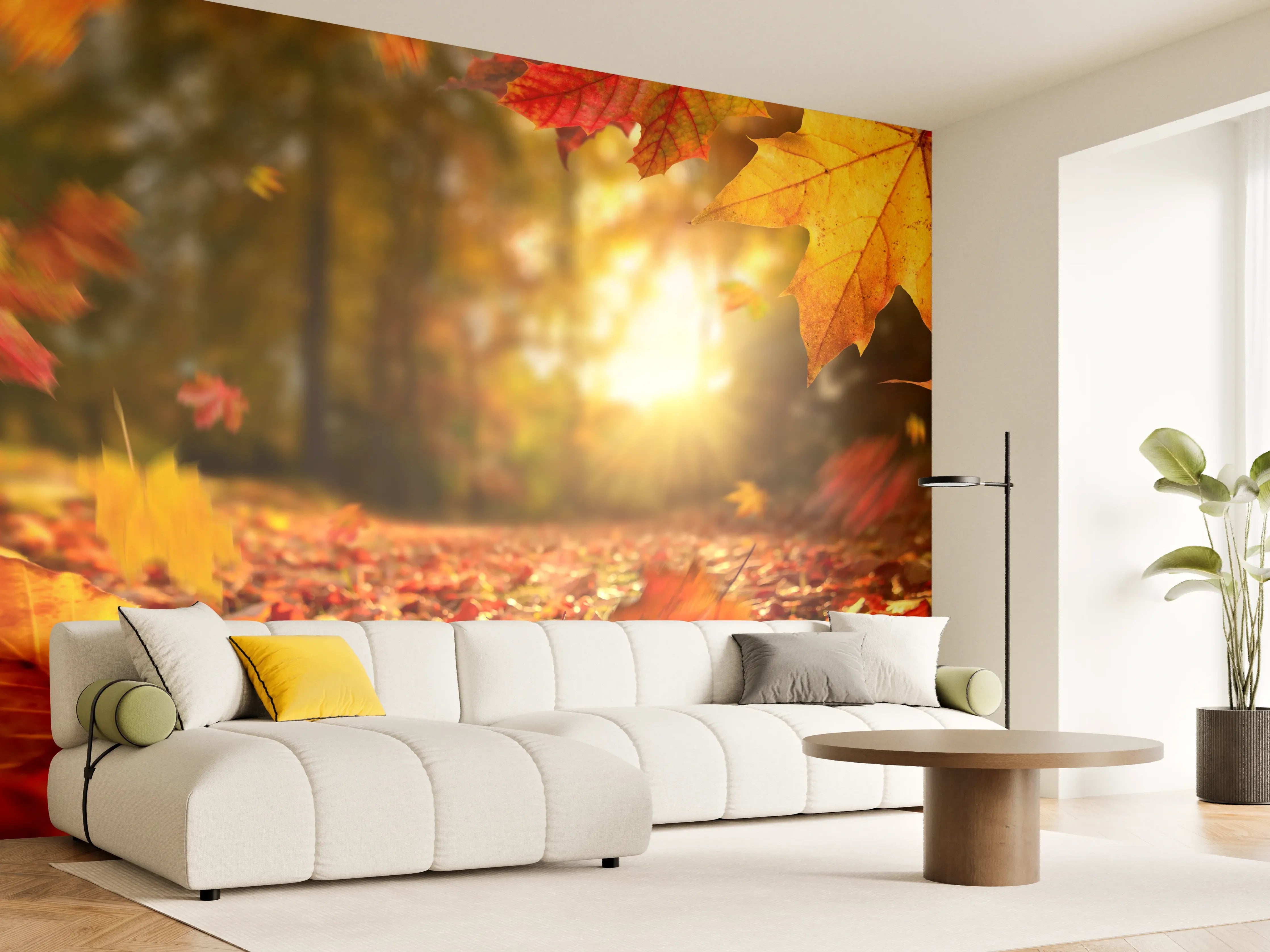 Wandverkleidung Wohnzimmer - Herbstzauber bei Sonnenuntergang