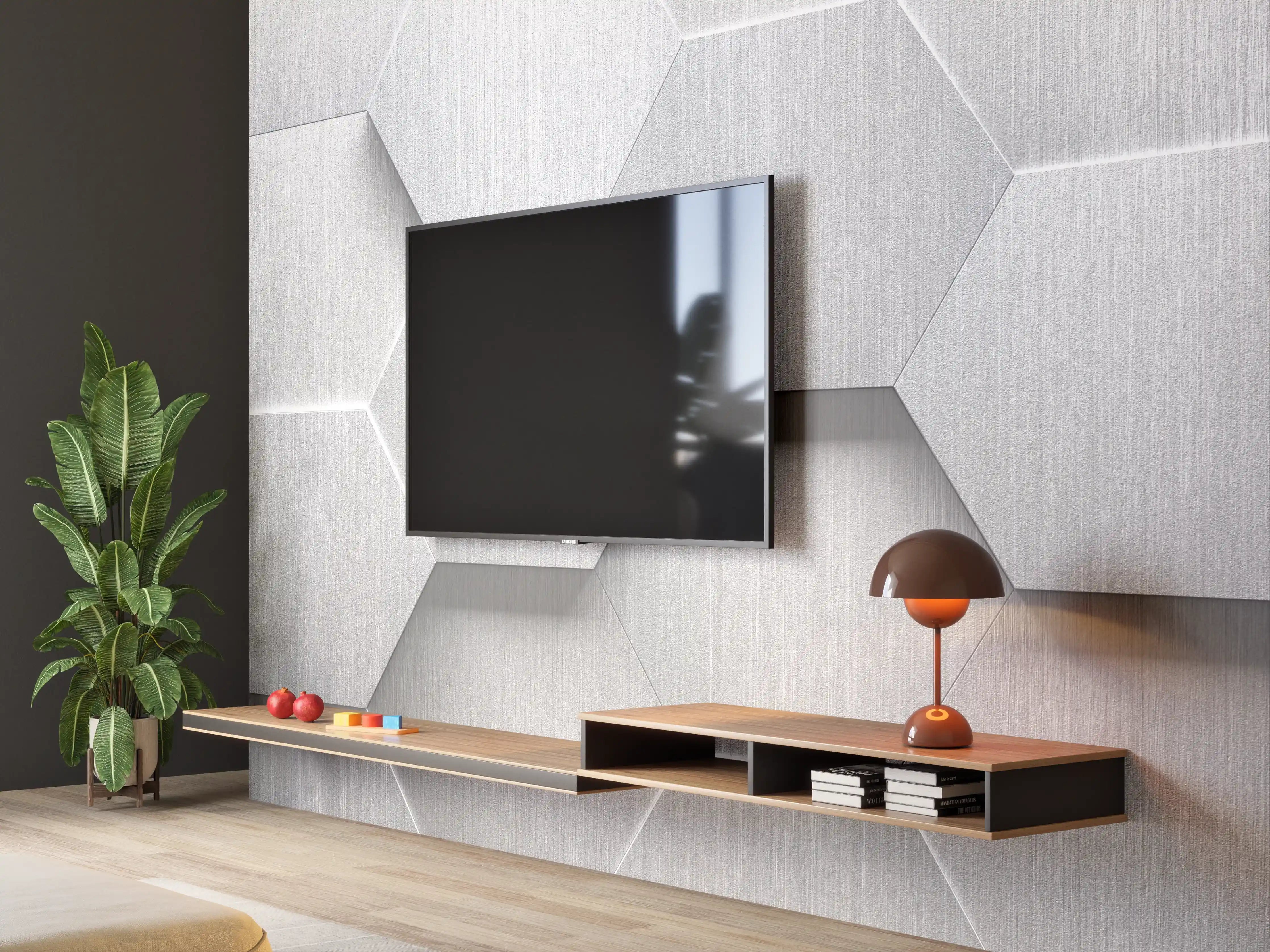 Wandverkleidung Wohnzimmer - Hexagon Metallstruktur Grau-Weiß