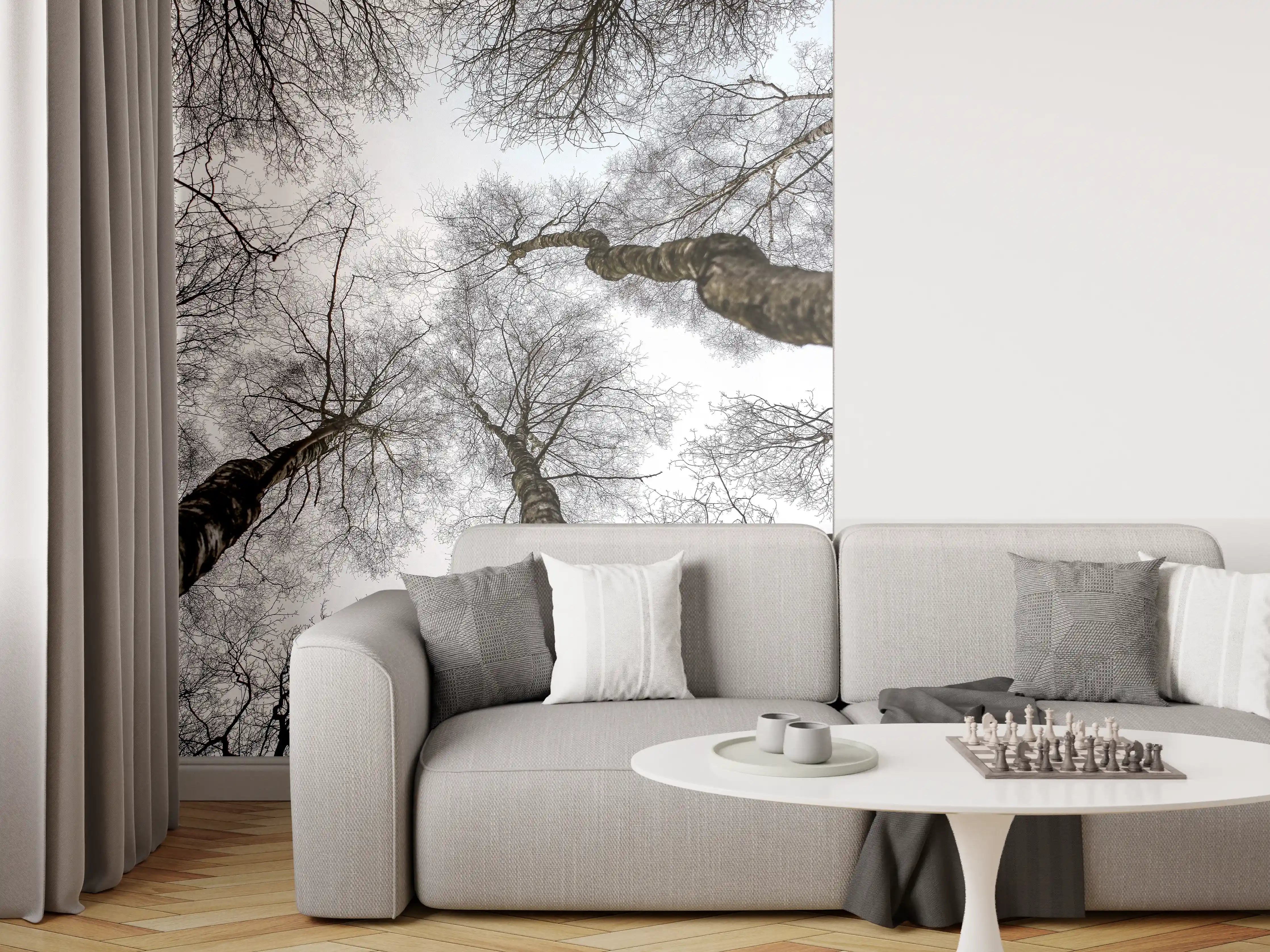 Wandverkleidung Wohnzimmer - Himmel über Baumkronen