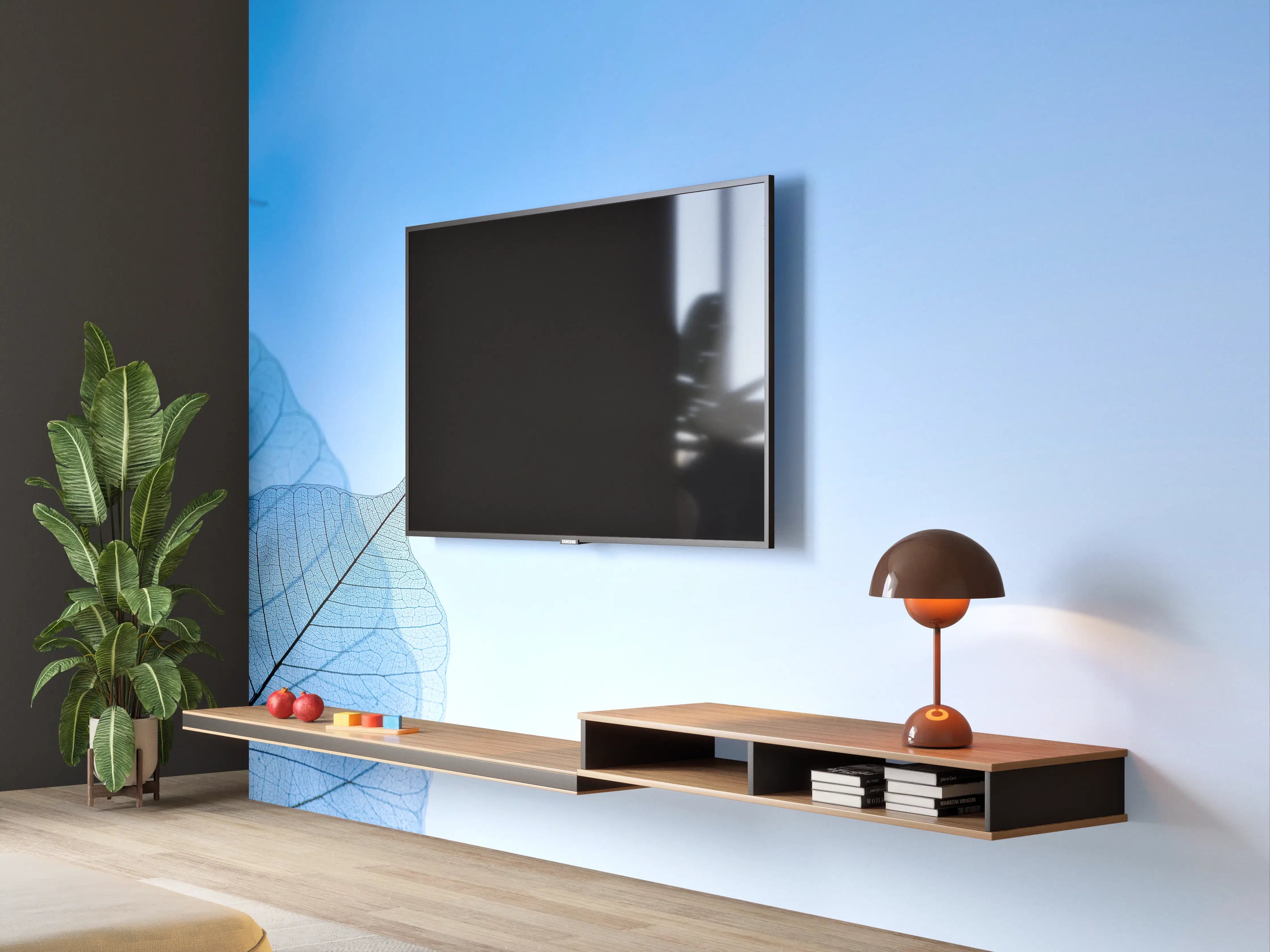 Wandverkleidung Wohnzimmer - Himmel und Blätter in Blau