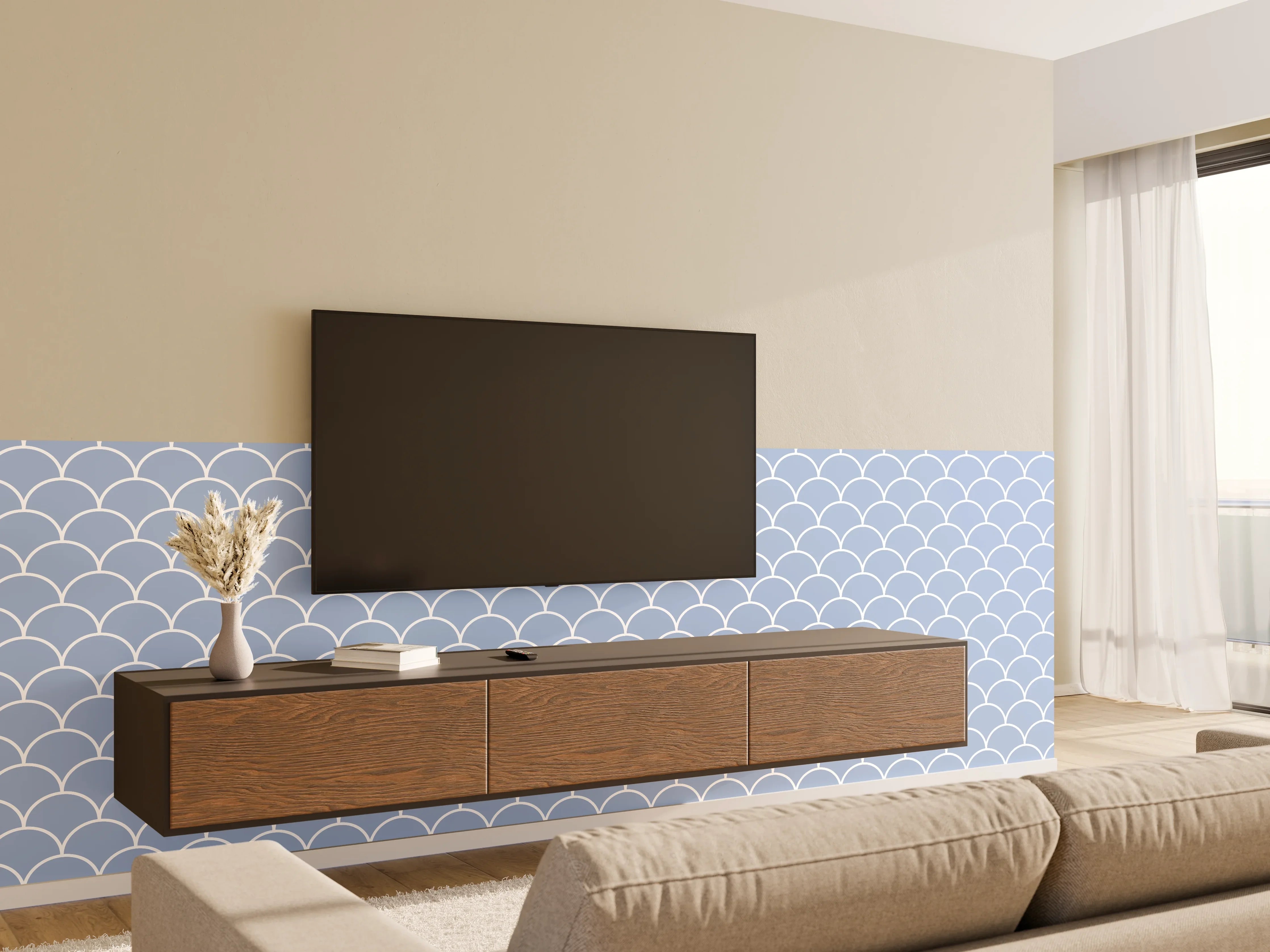 Wandverkleidung Wohnzimmer - Himmel und Meer Motiv mit sanften Wellen