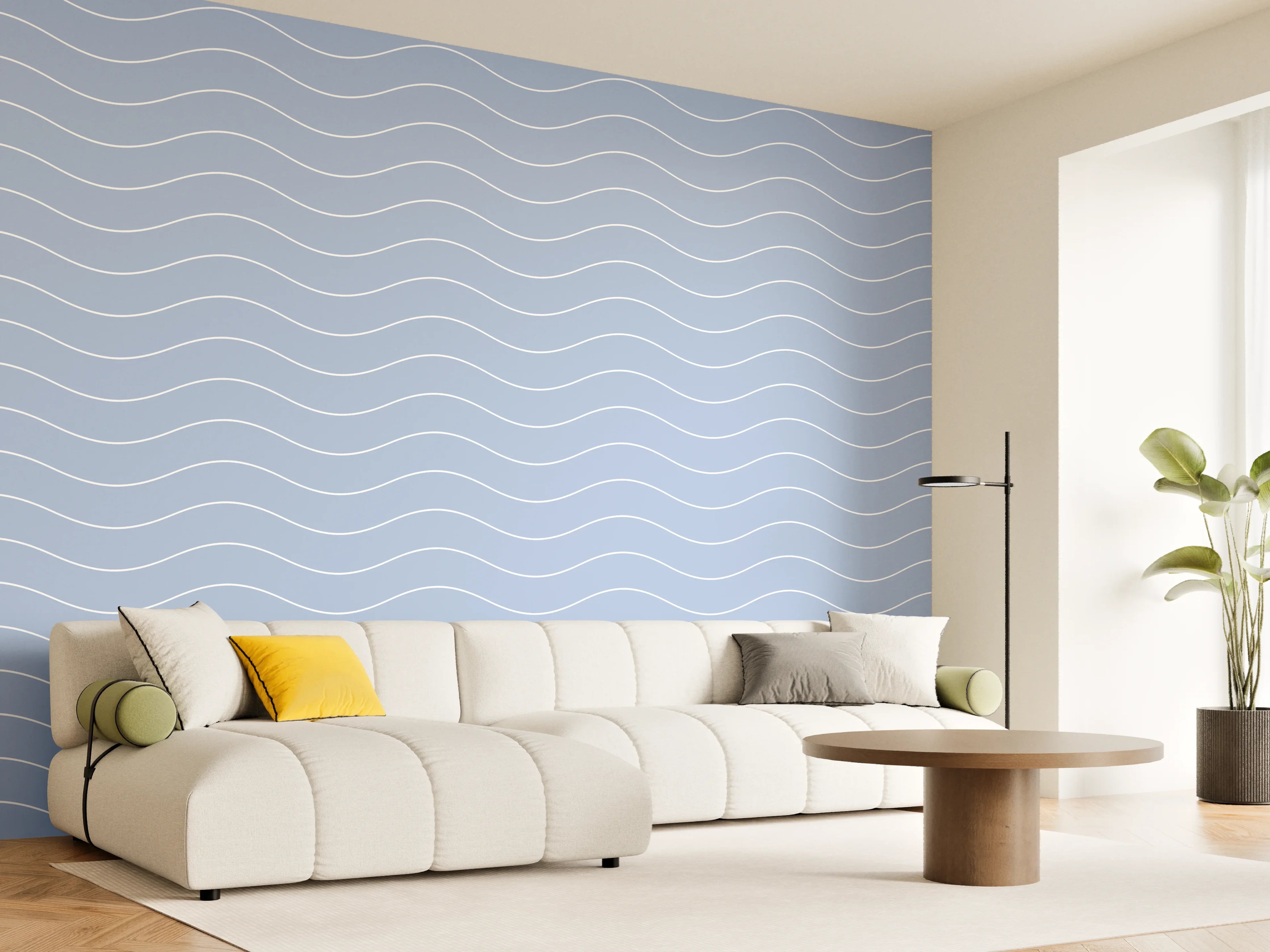 Wandverkleidung Wohnzimmer - Himmel und Wasser mit Wellenmuster