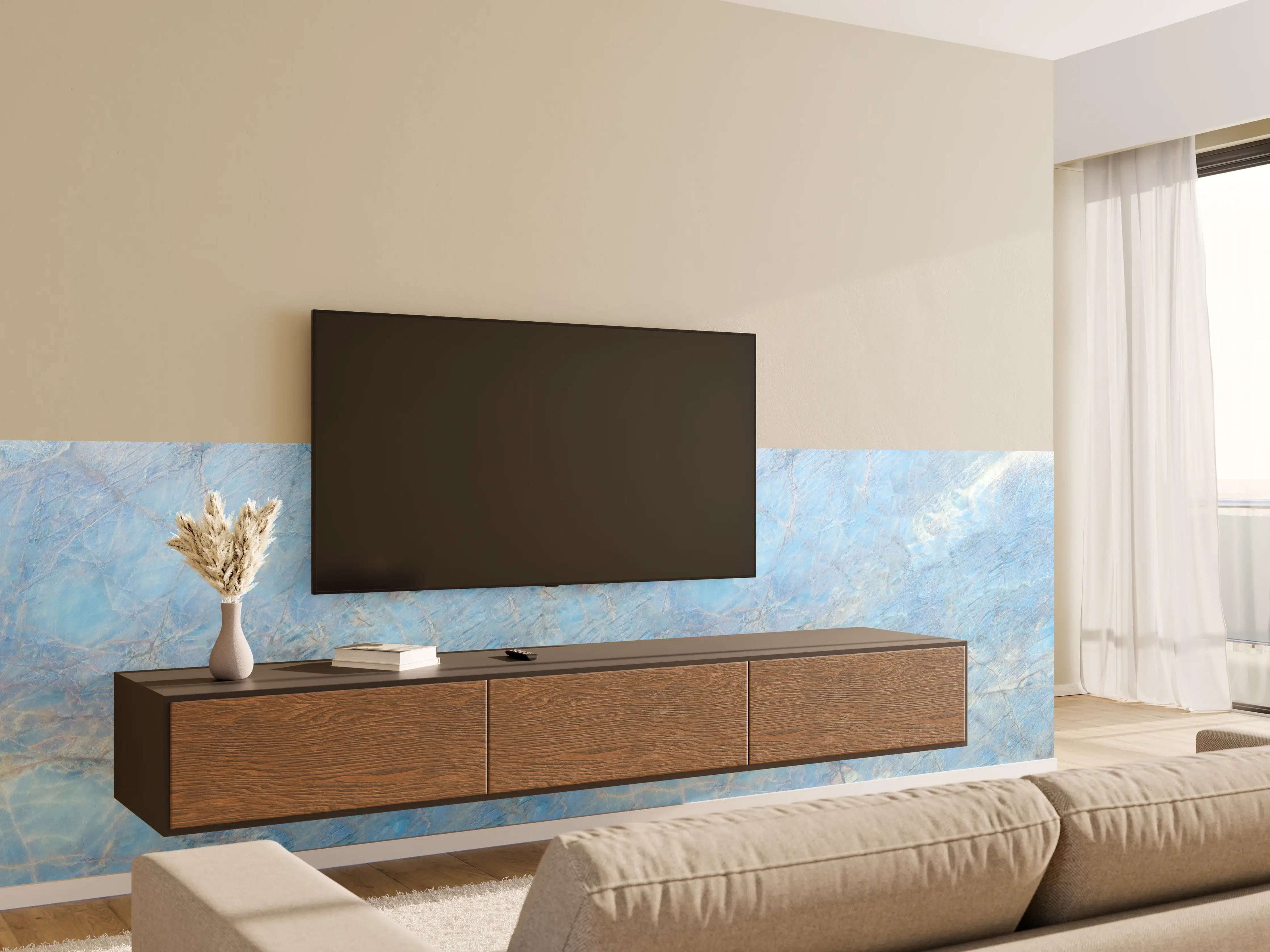 Wandverkleidung Wohnzimmer - Himmel und Wolken in Blau