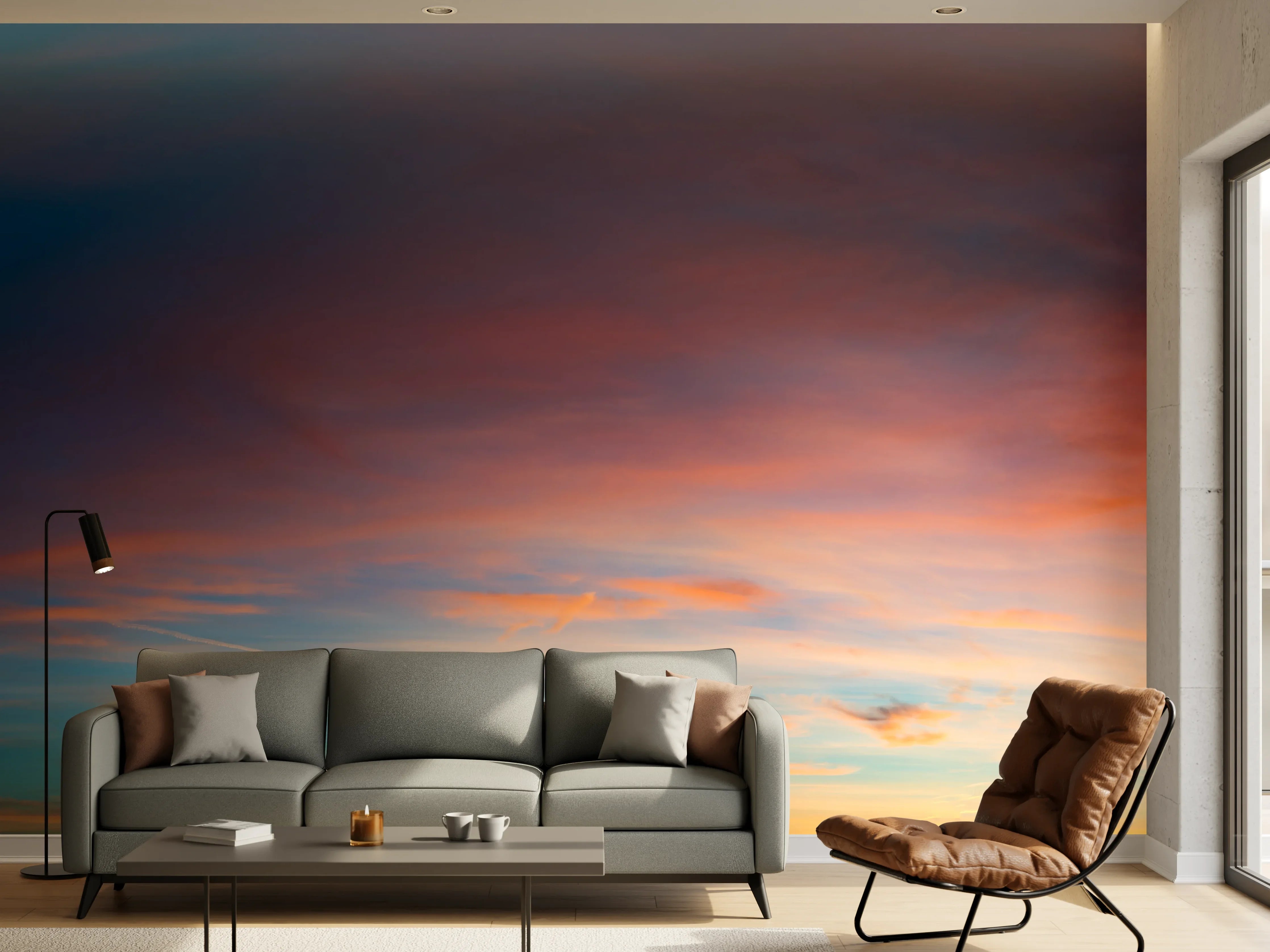 Wandverkleidung Wohnzimmer - Himmelspanorama bei Sonnenuntergang