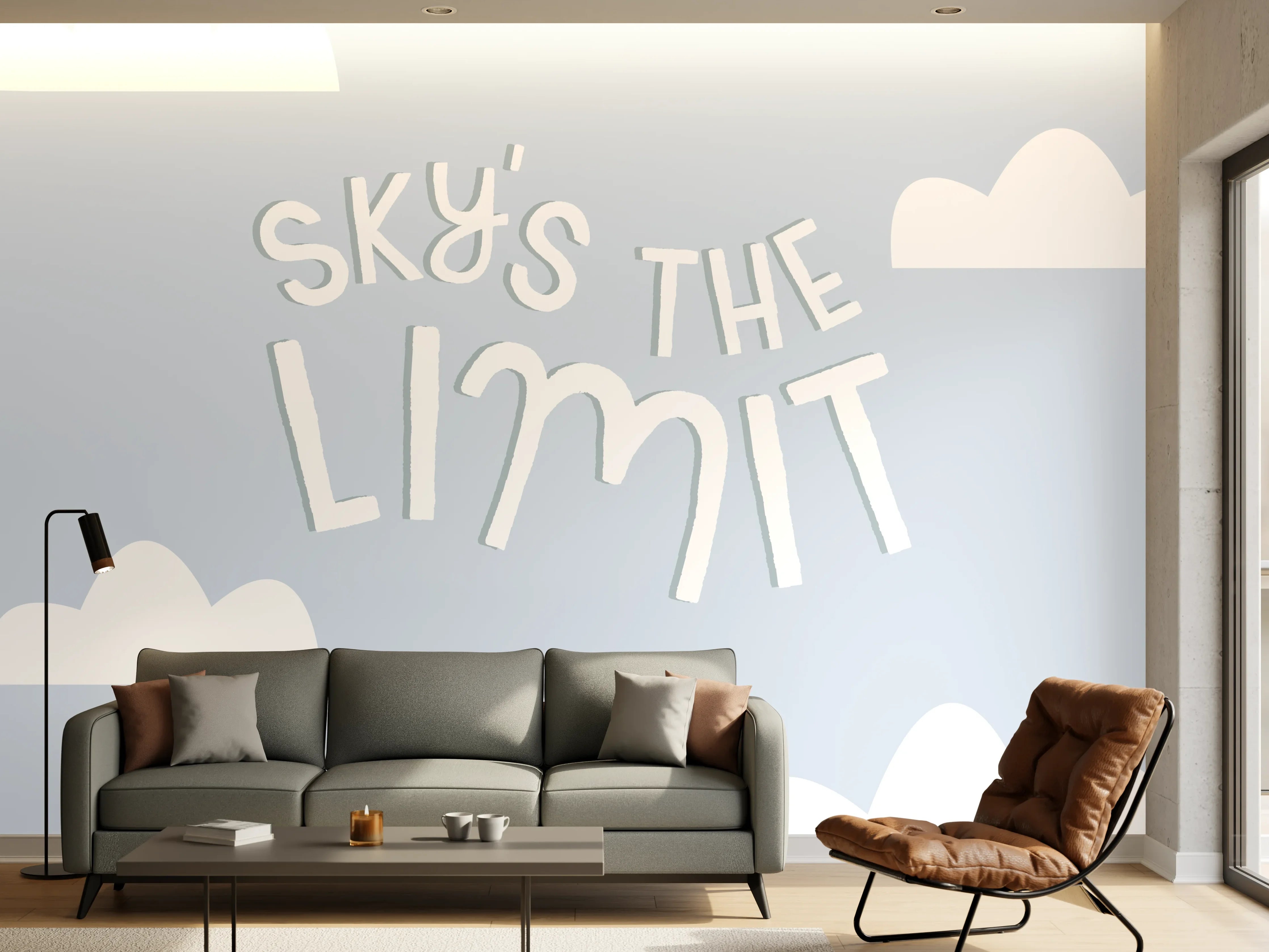 Wandverkleidung Wohnzimmer - Himmlischer Himmel mit inspirierendem Spruch
