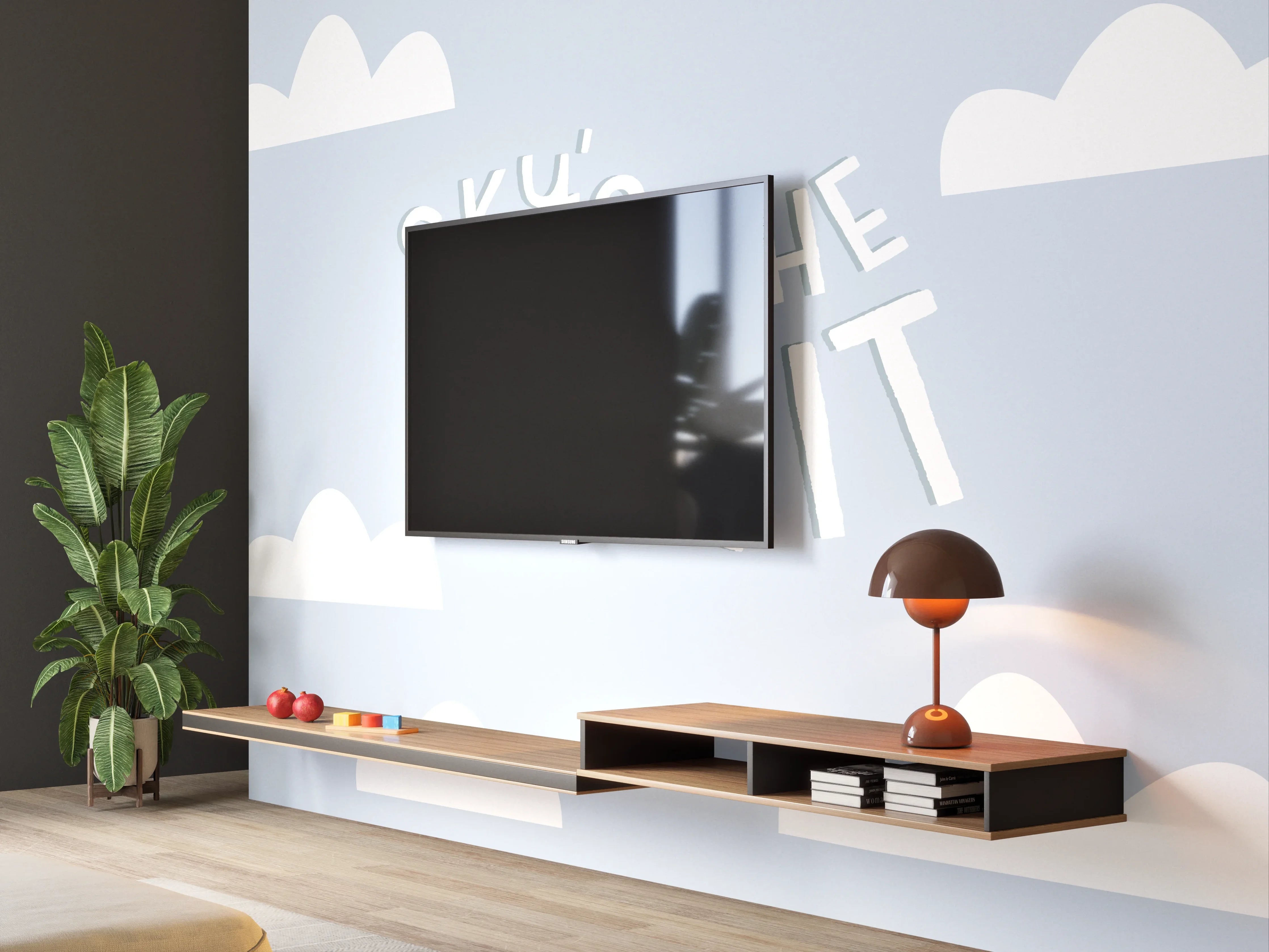 Wandverkleidung Wohnzimmer - Himmlischer Himmel mit inspirierendem Spruch