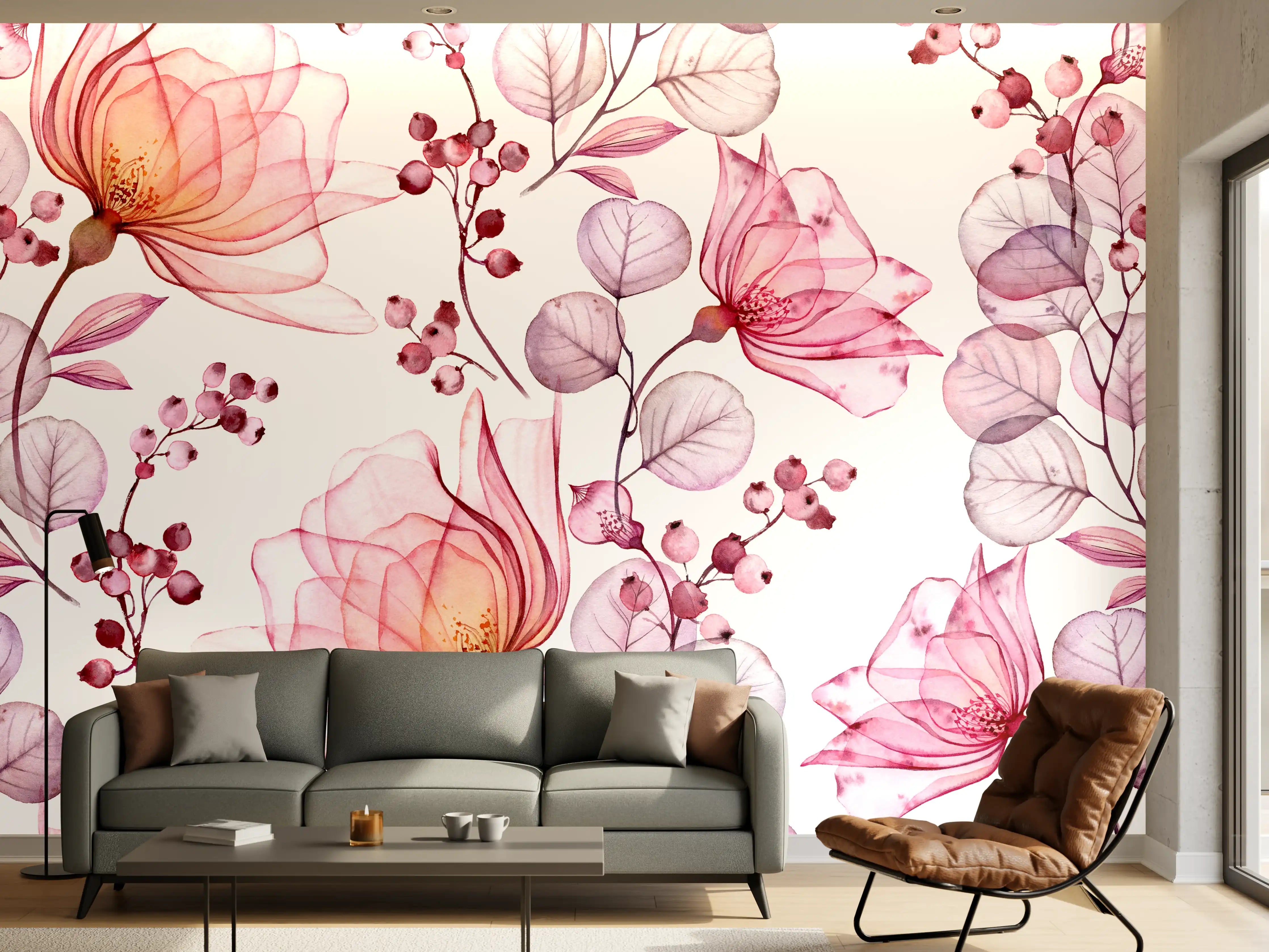Wandverkleidung Wohnzimmer - Himmlisches Blumendesign