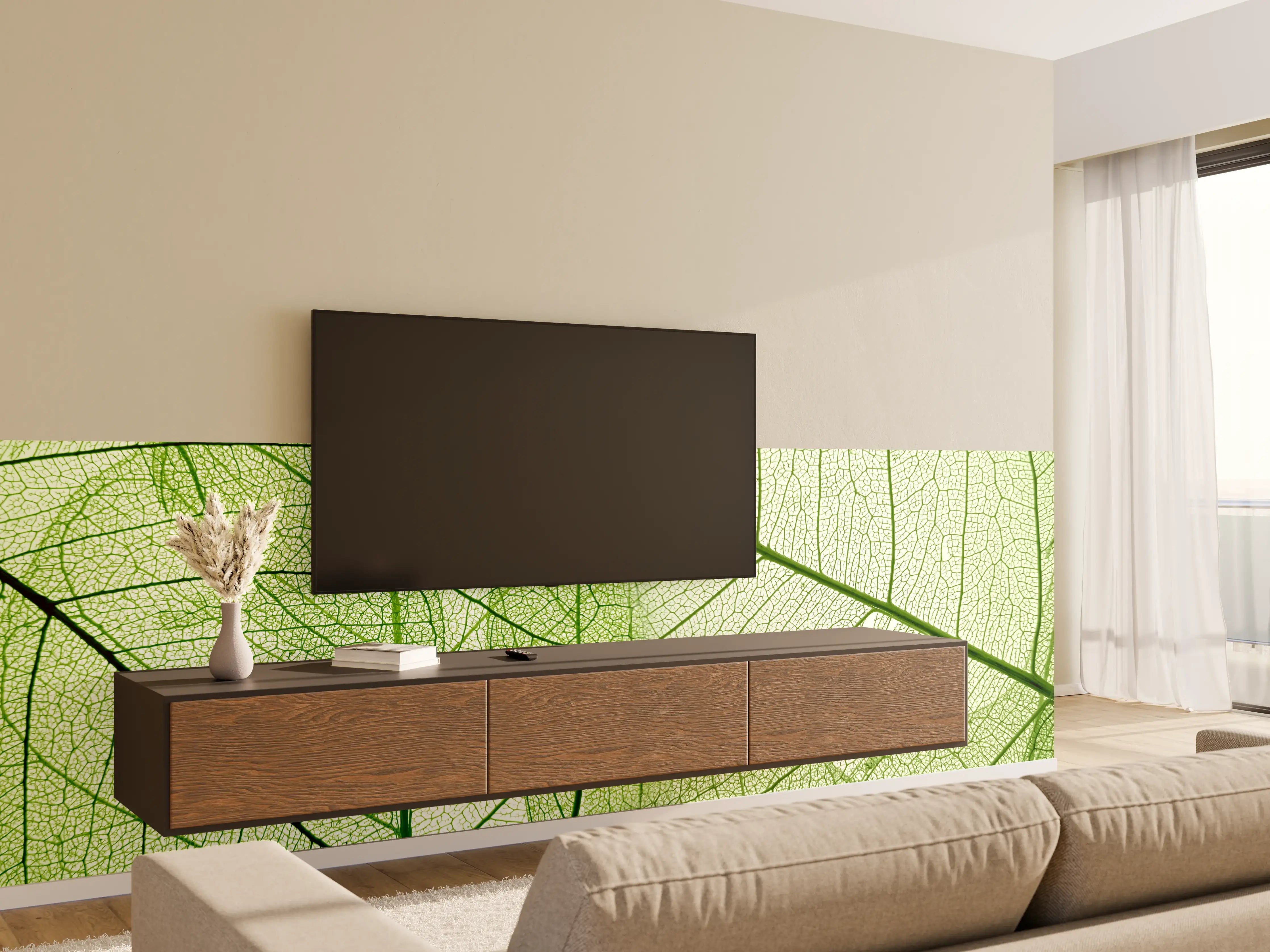 Wandverkleidung Wohnzimmer - Hintergrundbild mit grünen Blättern