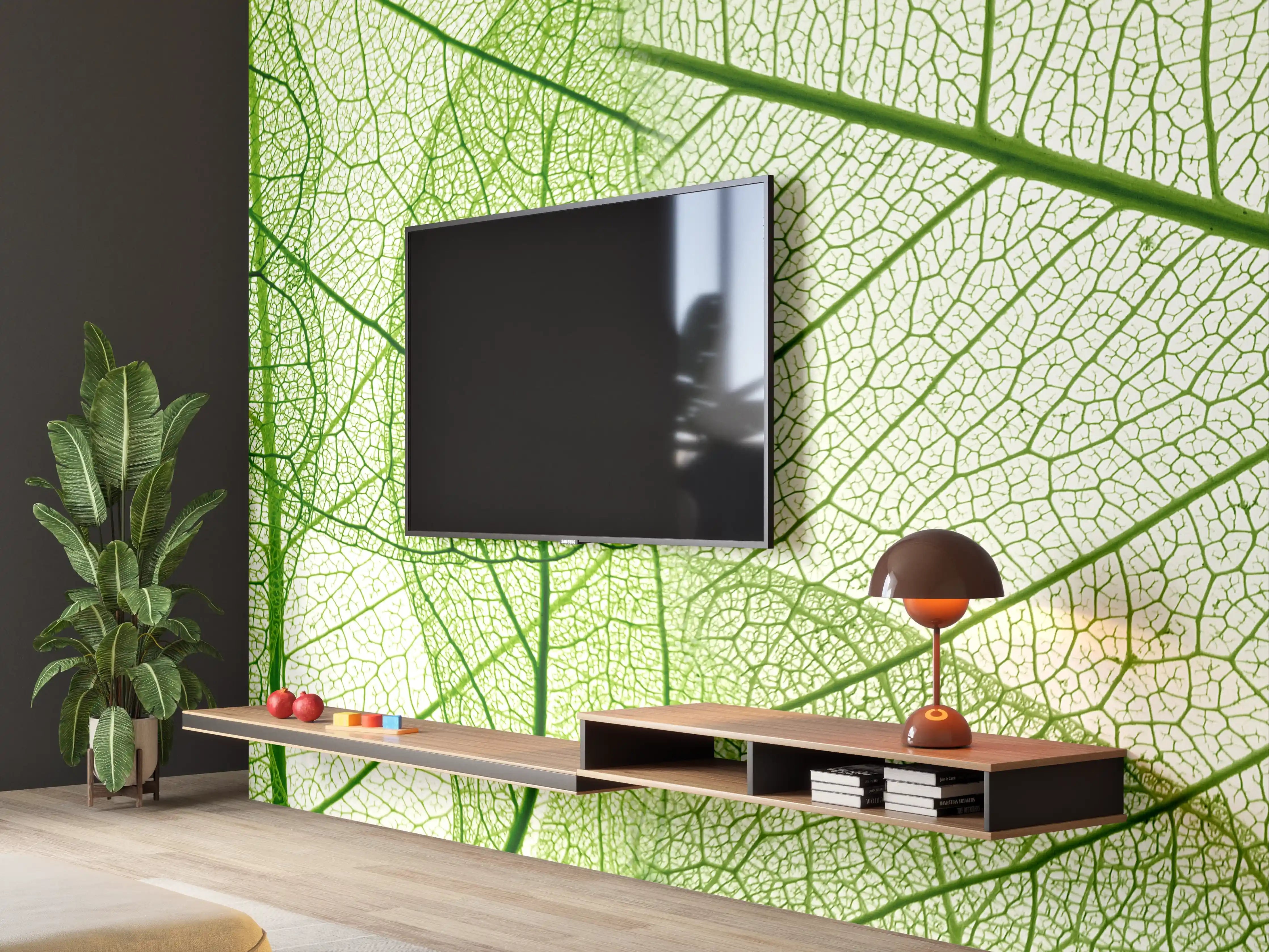 Wandverkleidung Wohnzimmer - Hintergrundbild mit grünen Blättern