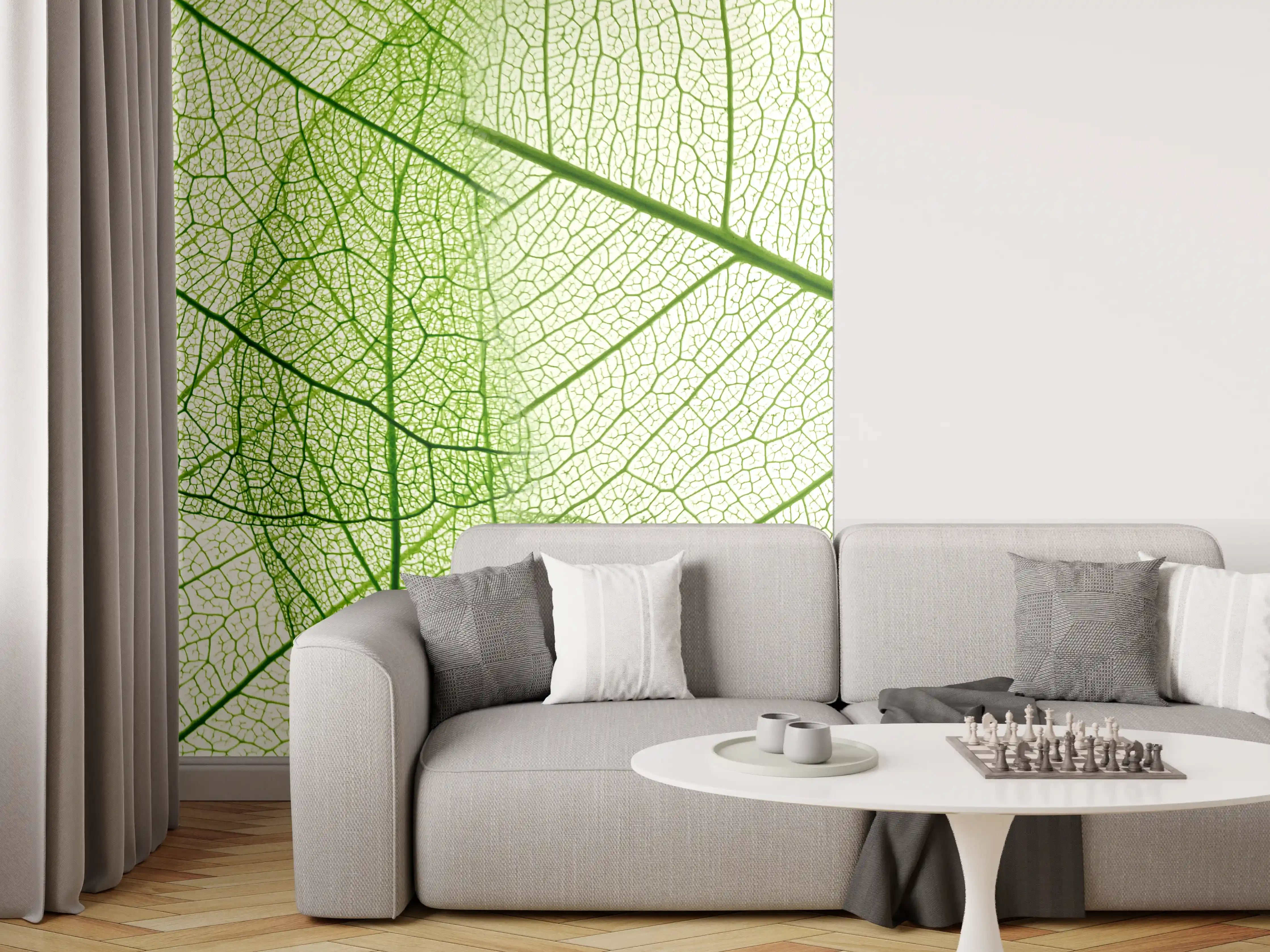 Wandverkleidung Wohnzimmer - Hintergrundbild mit grünen Blättern