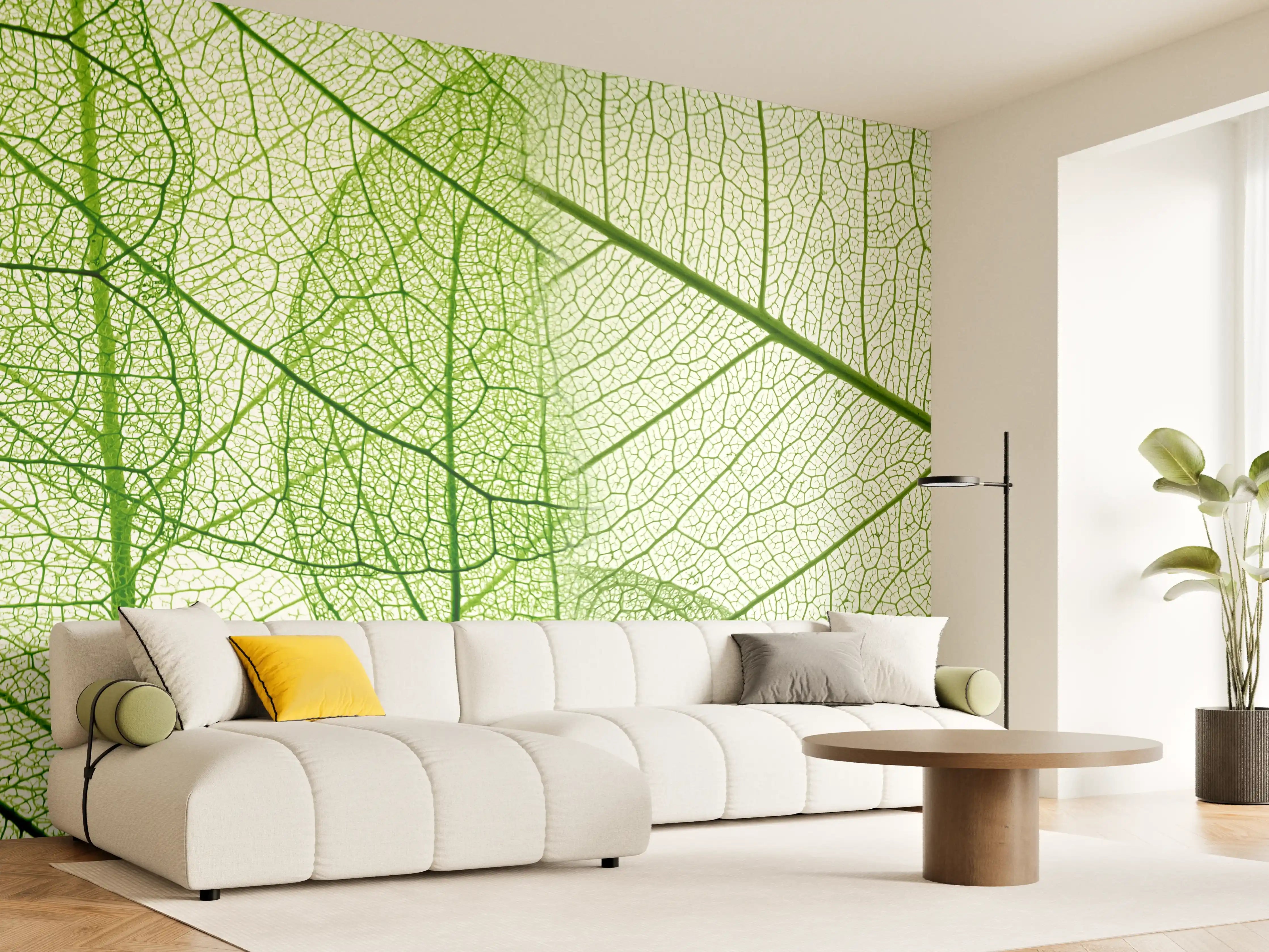 Wandverkleidung Wohnzimmer - Hintergrundbild mit grünen Blättern