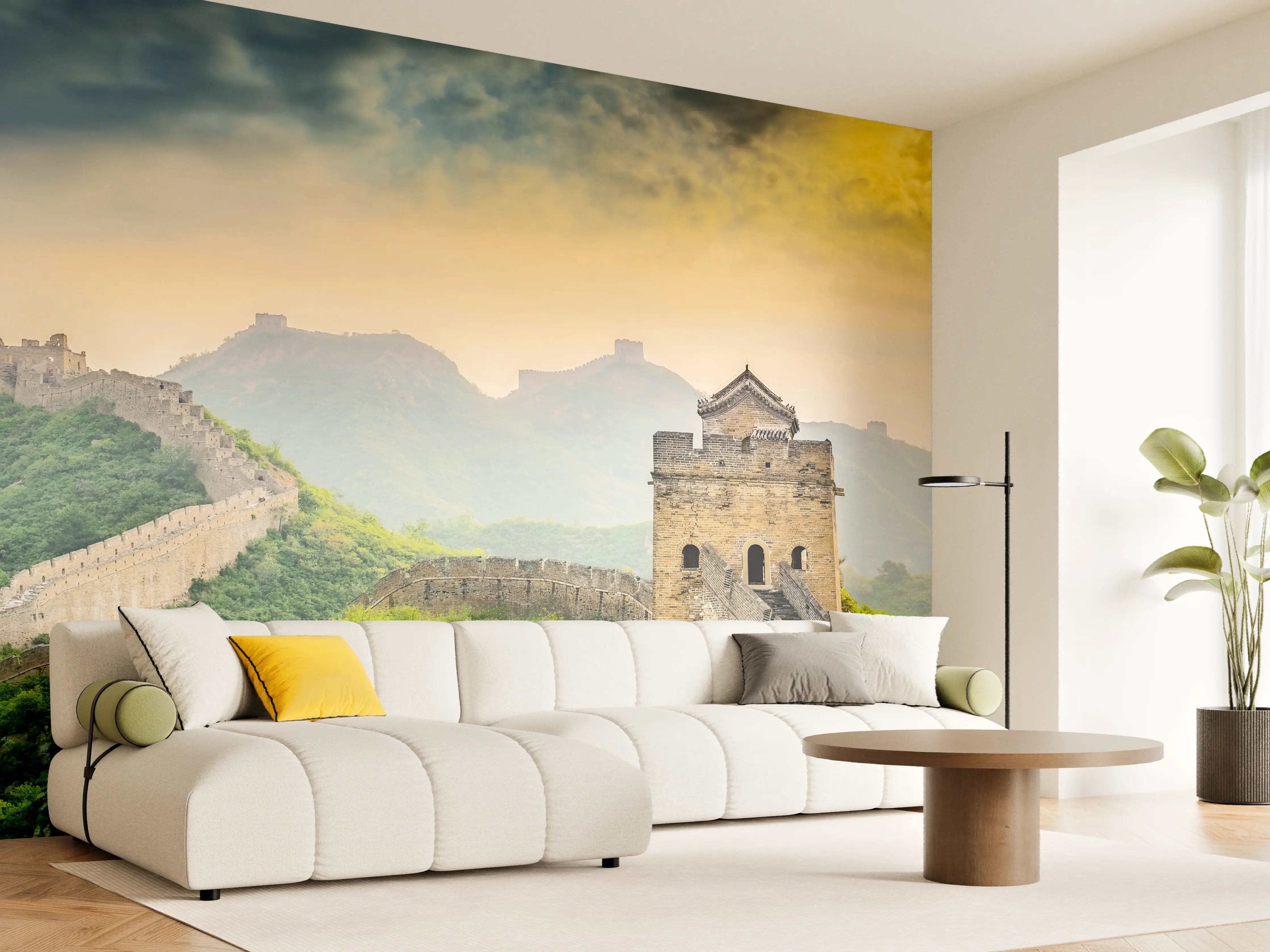 Wandverkleidung Wohnzimmer - Historische Chinesische Mauer im Nebel