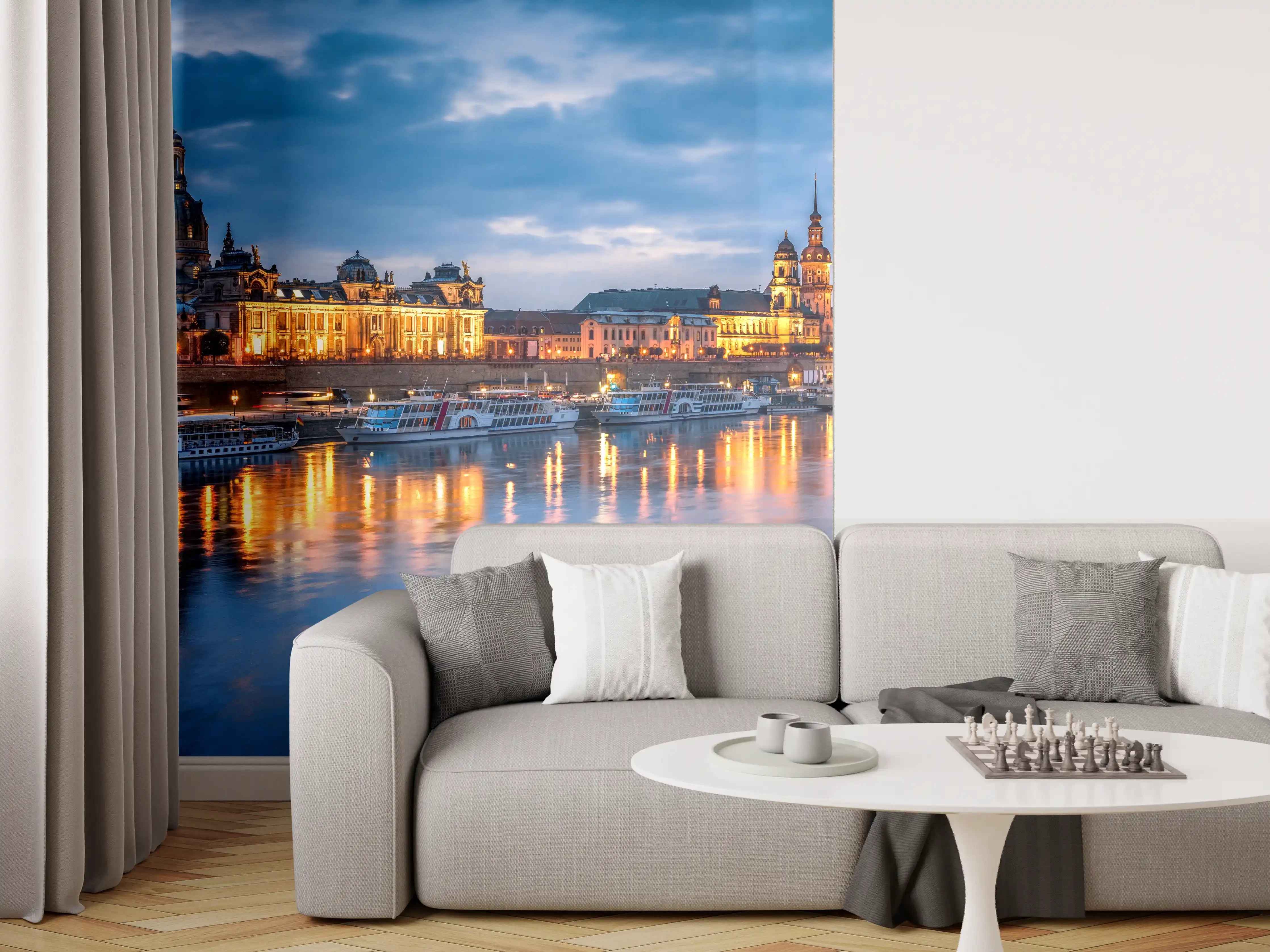 Wandverkleidung Wohnzimmer - Historische Stadtansicht bei Abendsonne