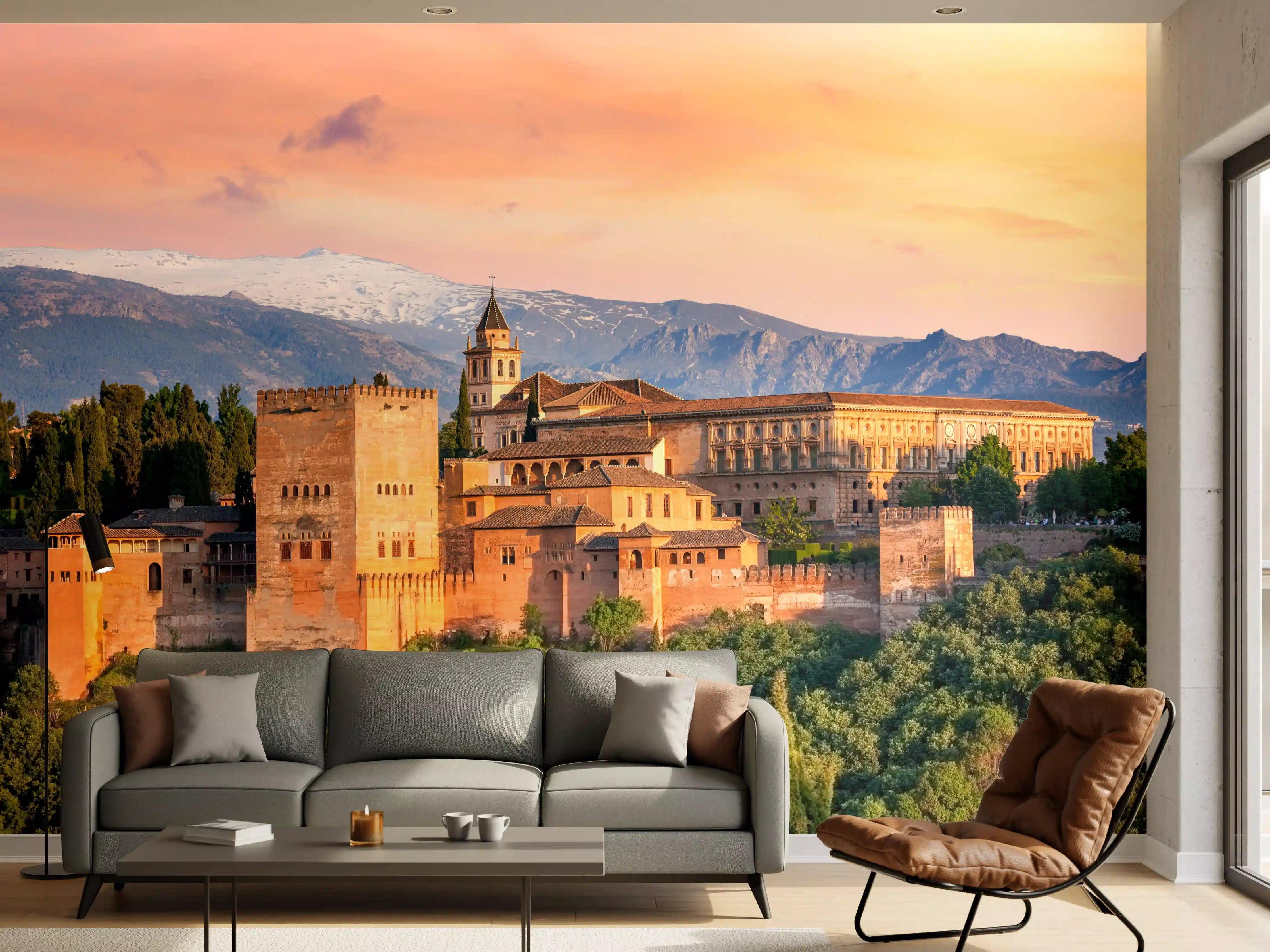 Wandverkleidung Wohnzimmer - Historisches Schloss bei Sonnenuntergang