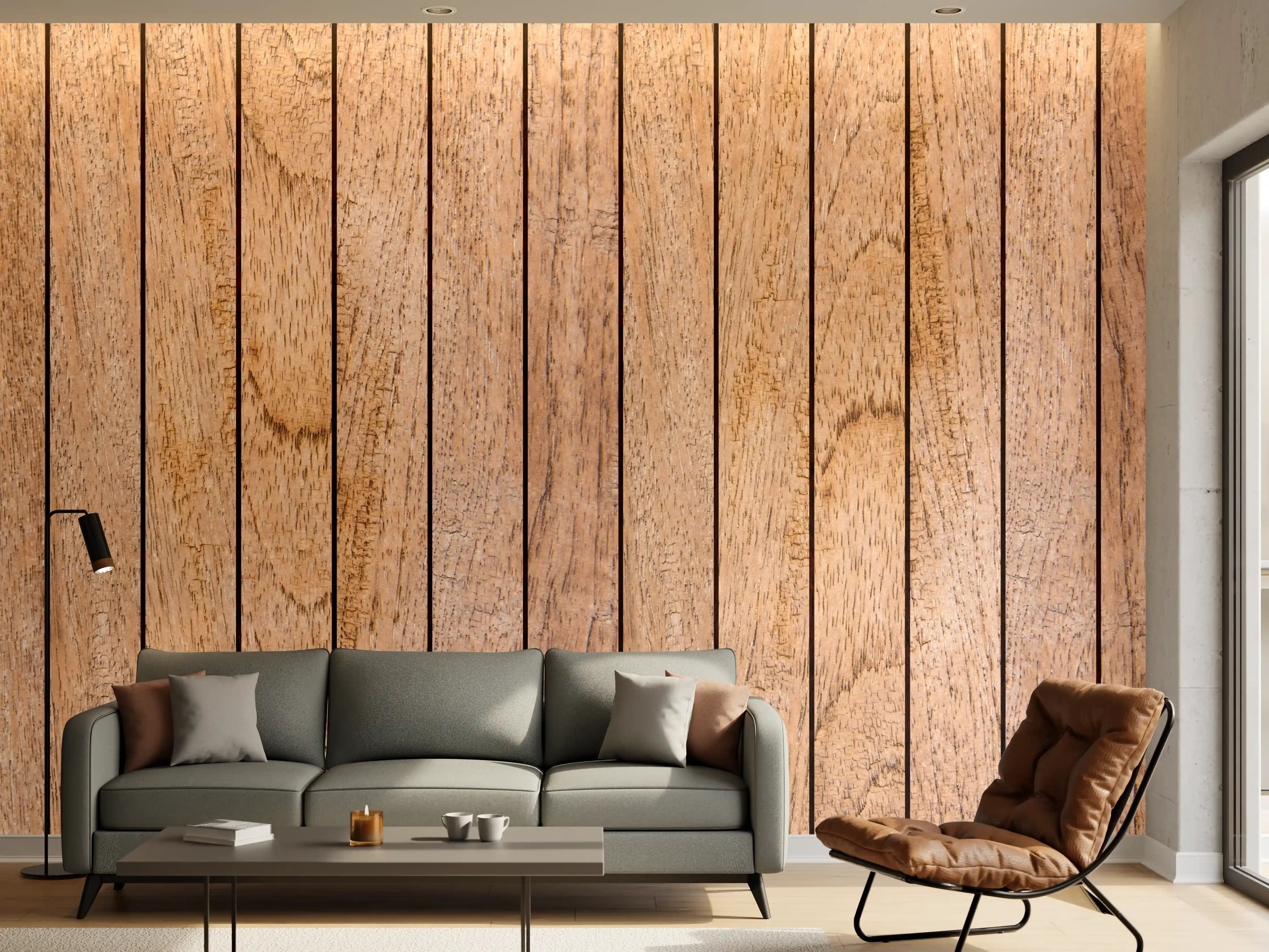 Wandverkleidung Wohnzimmer - Hochwertige Holzoptik Fliesen