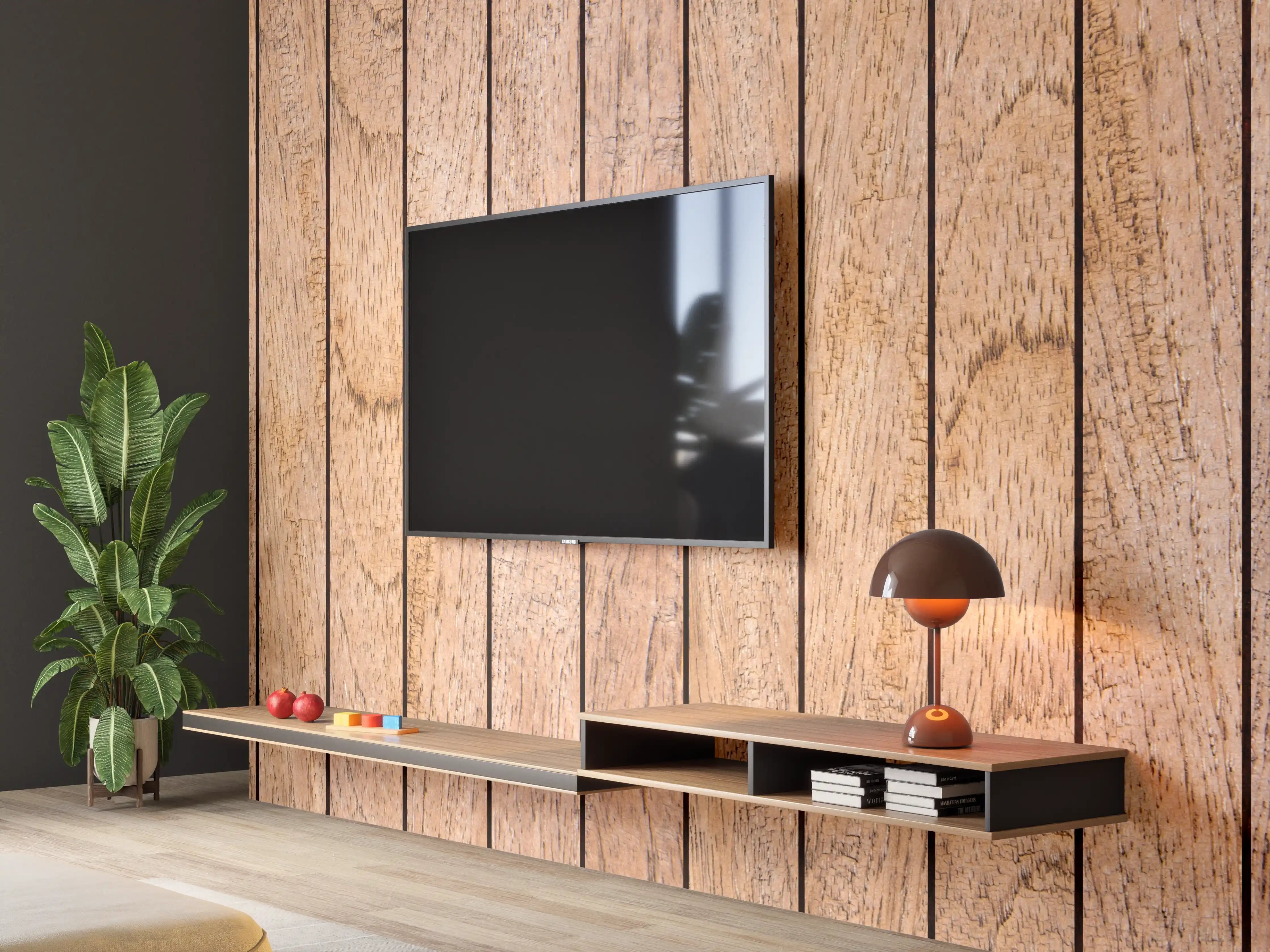 Wandverkleidung Wohnzimmer - Hochwertige Holzoptik Fliesen