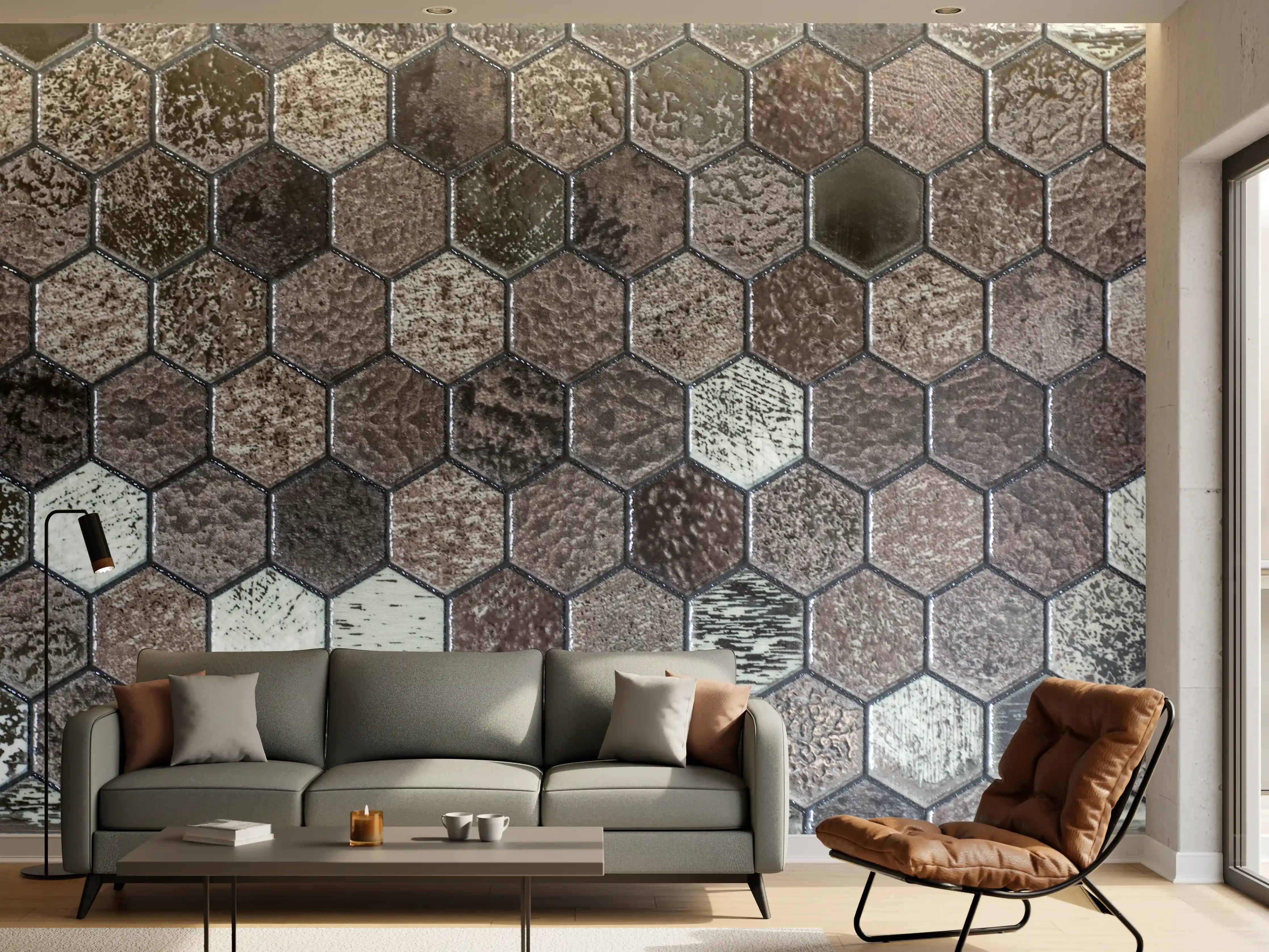 Wandverkleidung Wohnzimmer - Hochwertige Mosaikfliesen in Erdtönen