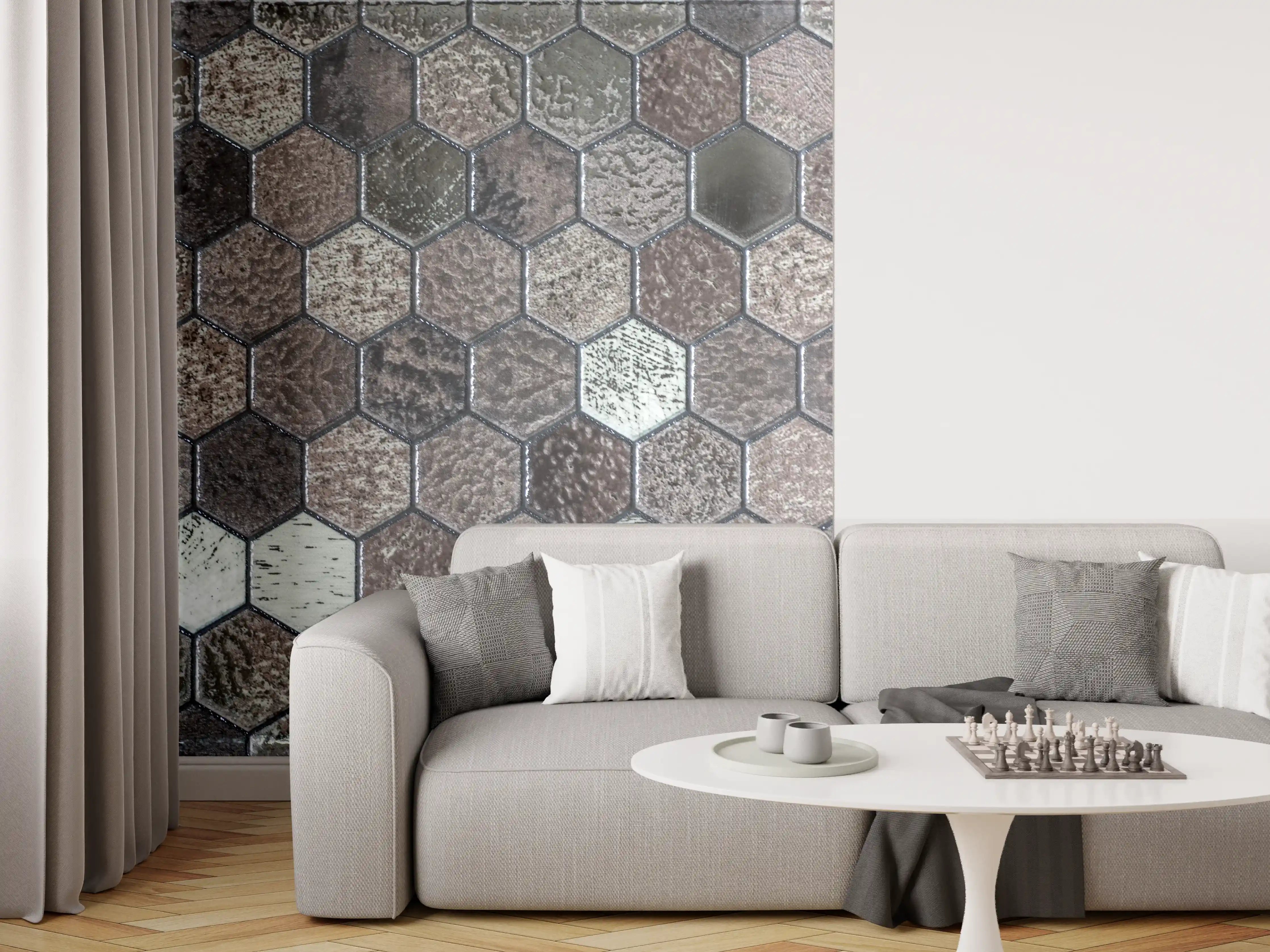 Wandverkleidung Wohnzimmer - Hochwertige Mosaikfliesen in Erdtönen
