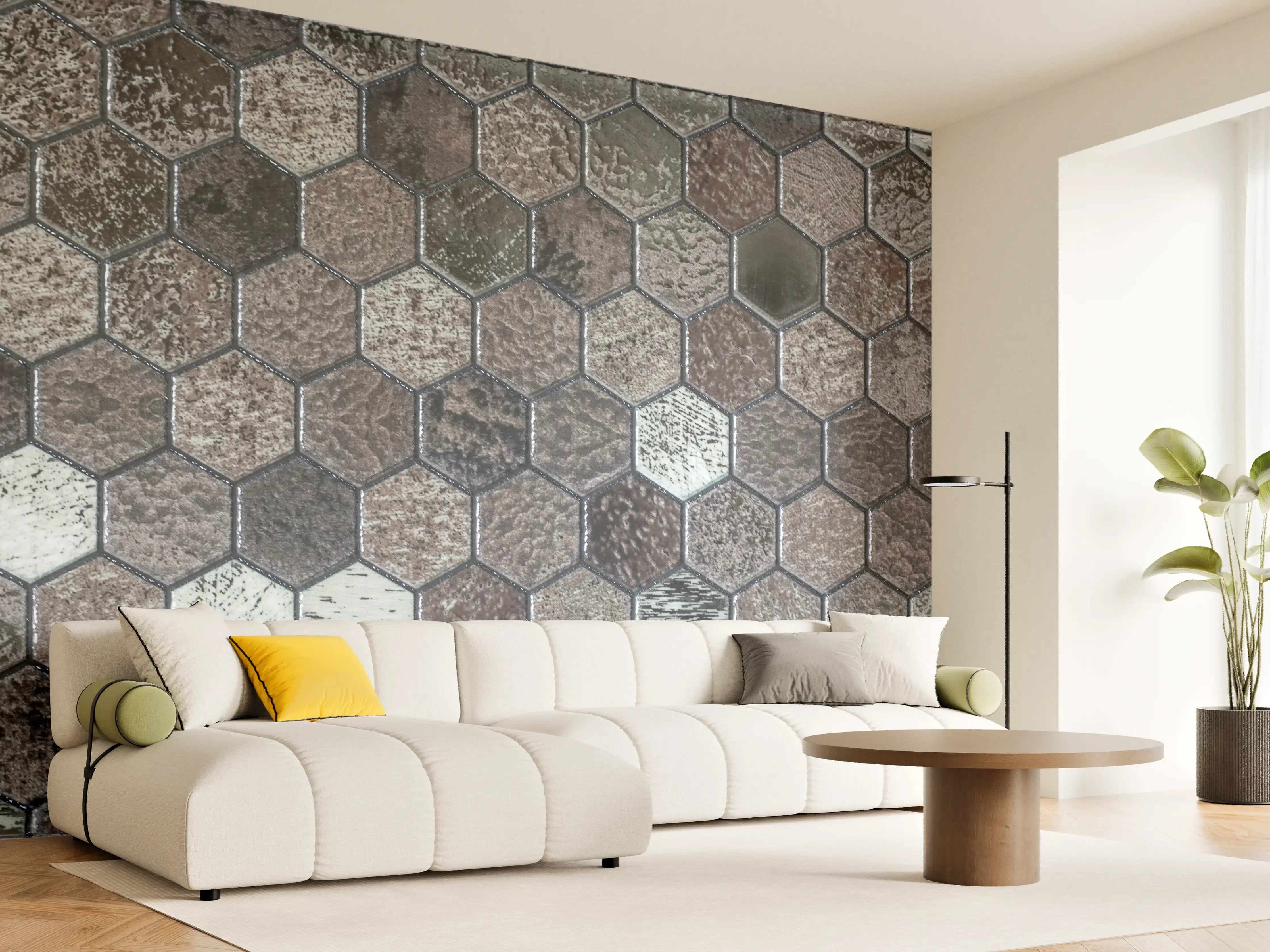 Wandverkleidung Wohnzimmer - Hochwertige Mosaikfliesen in Erdtönen