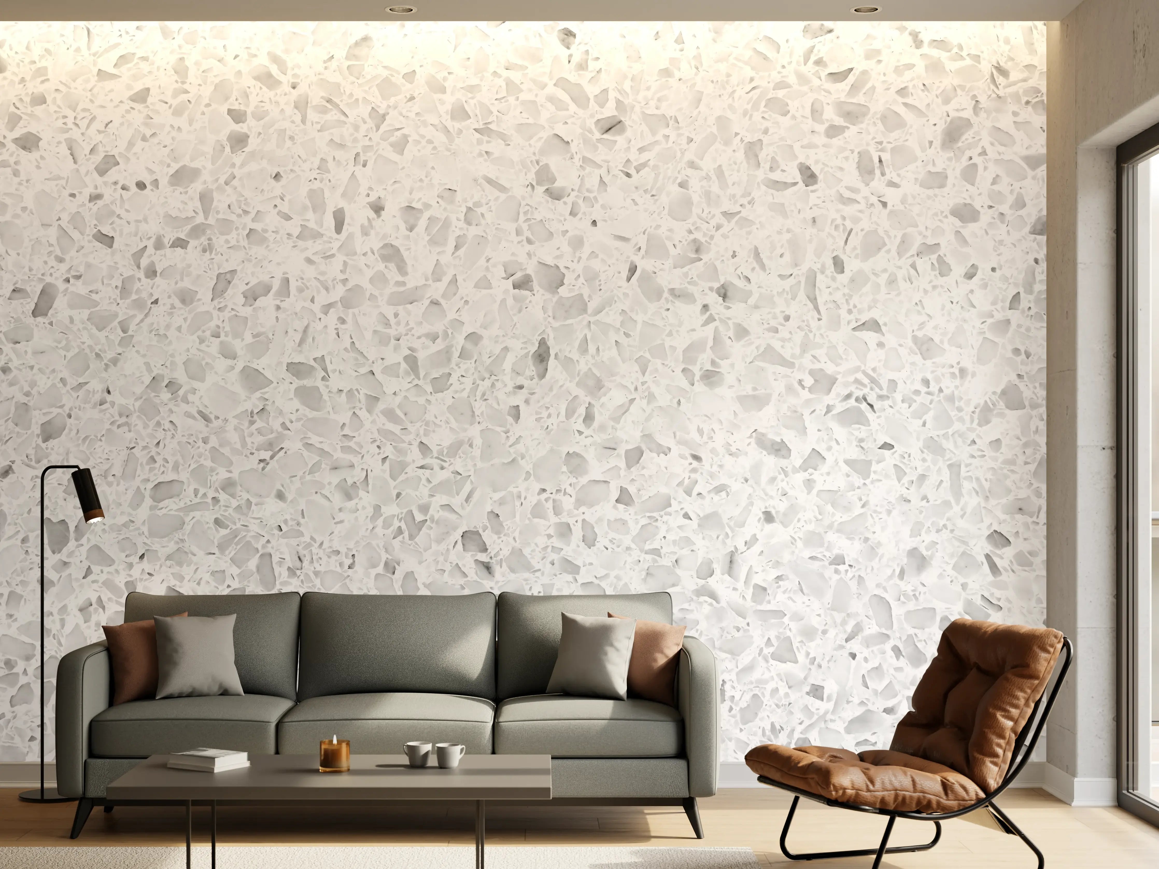 Wandverkleidung Wohnzimmer - Hochwertige weiße Marmor-Optik Fliesen