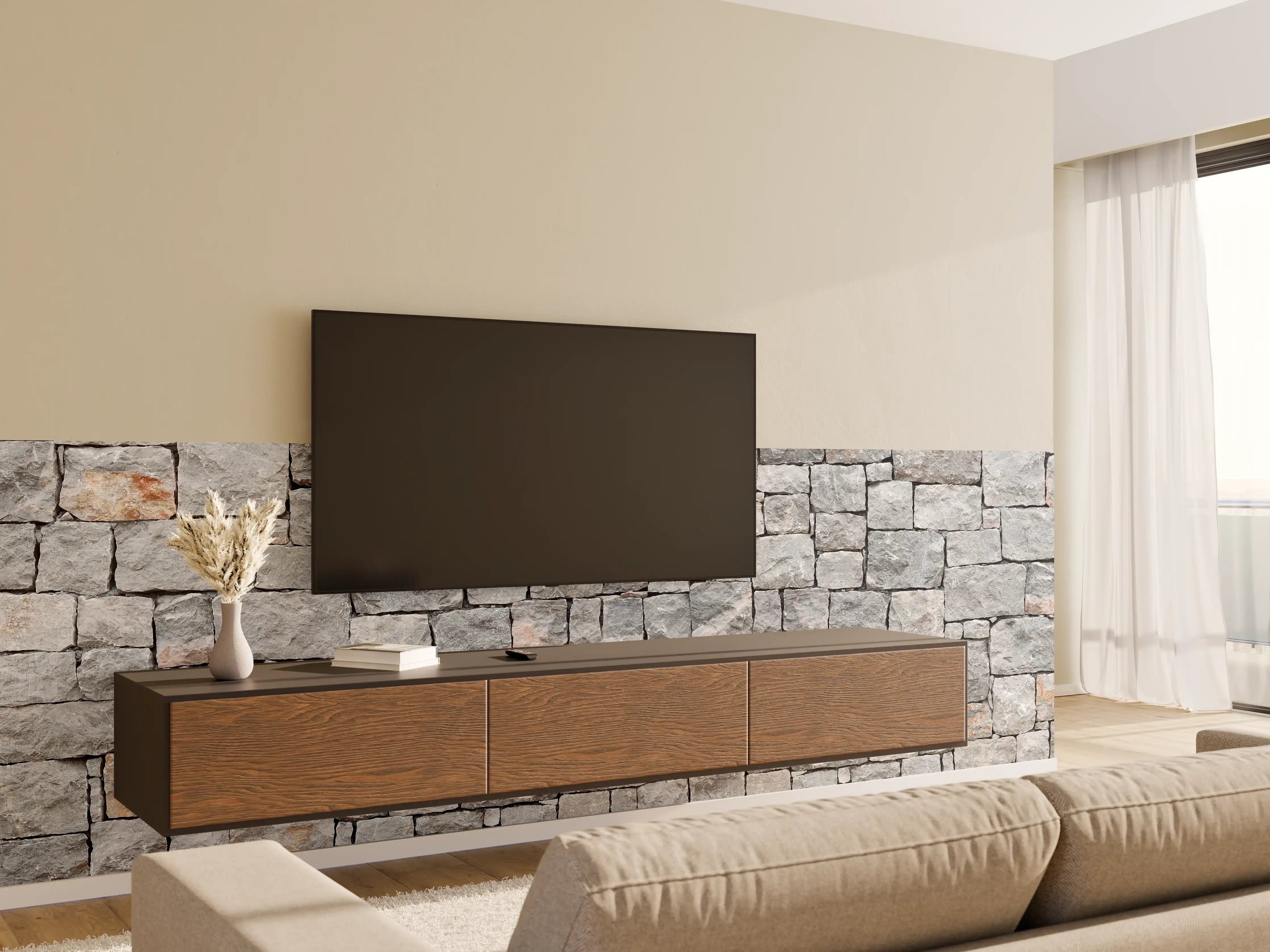 Wandverkleidung Wohnzimmer - Hochwertiger Natursteinmauer | Robust & Zeitlos