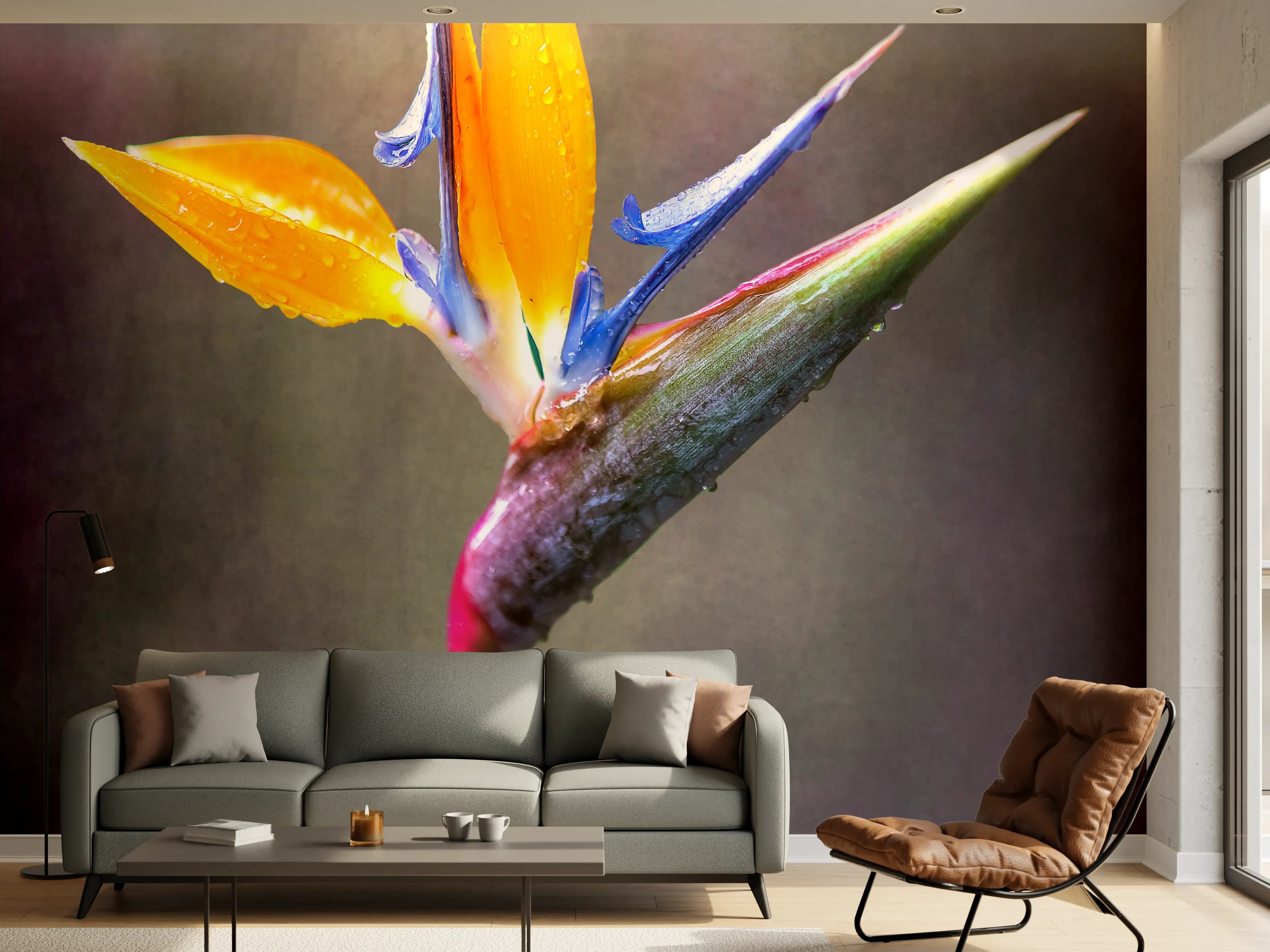 Wandverkleidung Wohnzimmer - Hochwertiges Blumenbild mit leuchtenden Farben
