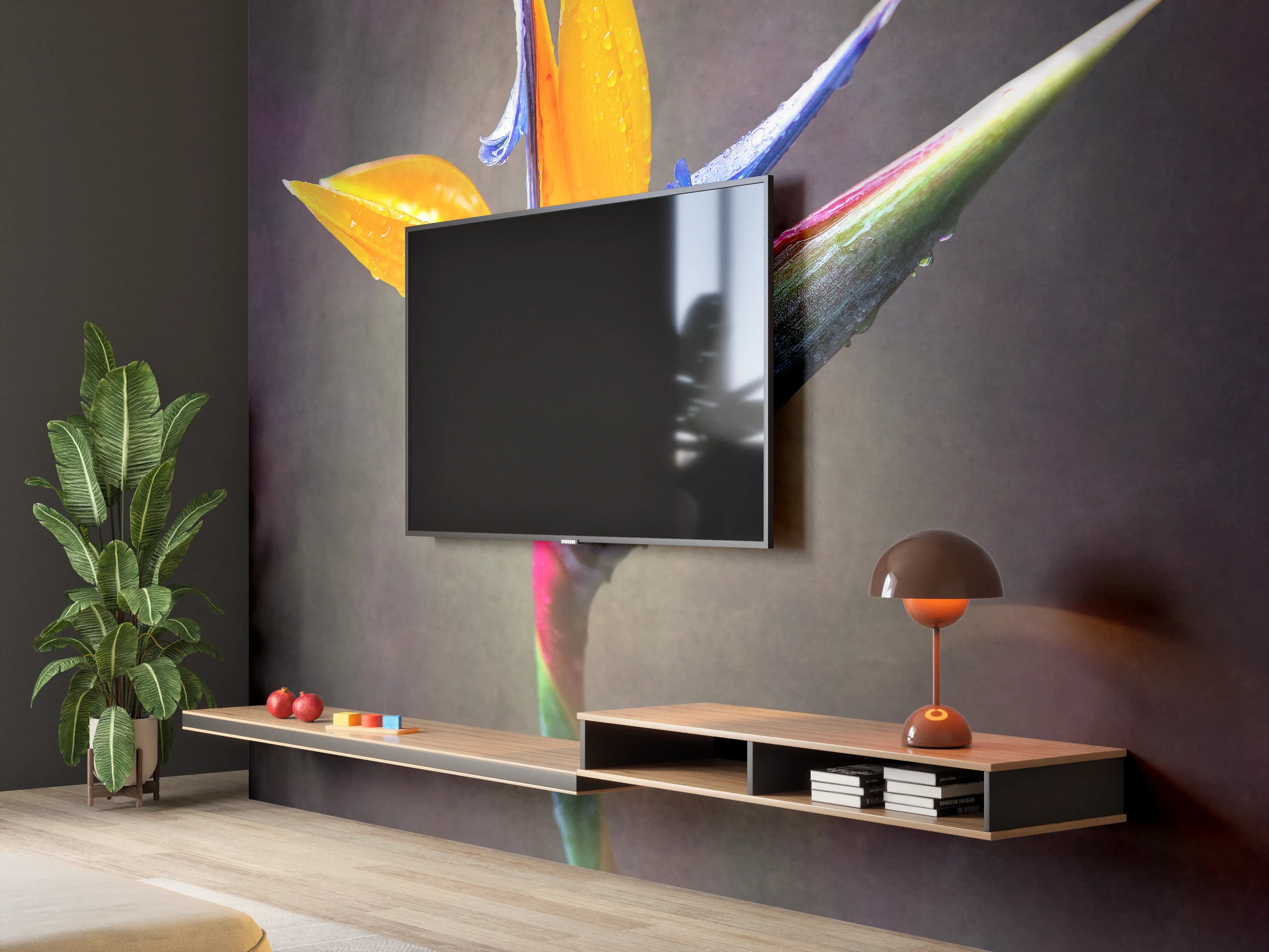 Wandverkleidung Wohnzimmer - Hochwertiges Blumenbild mit leuchtenden Farben