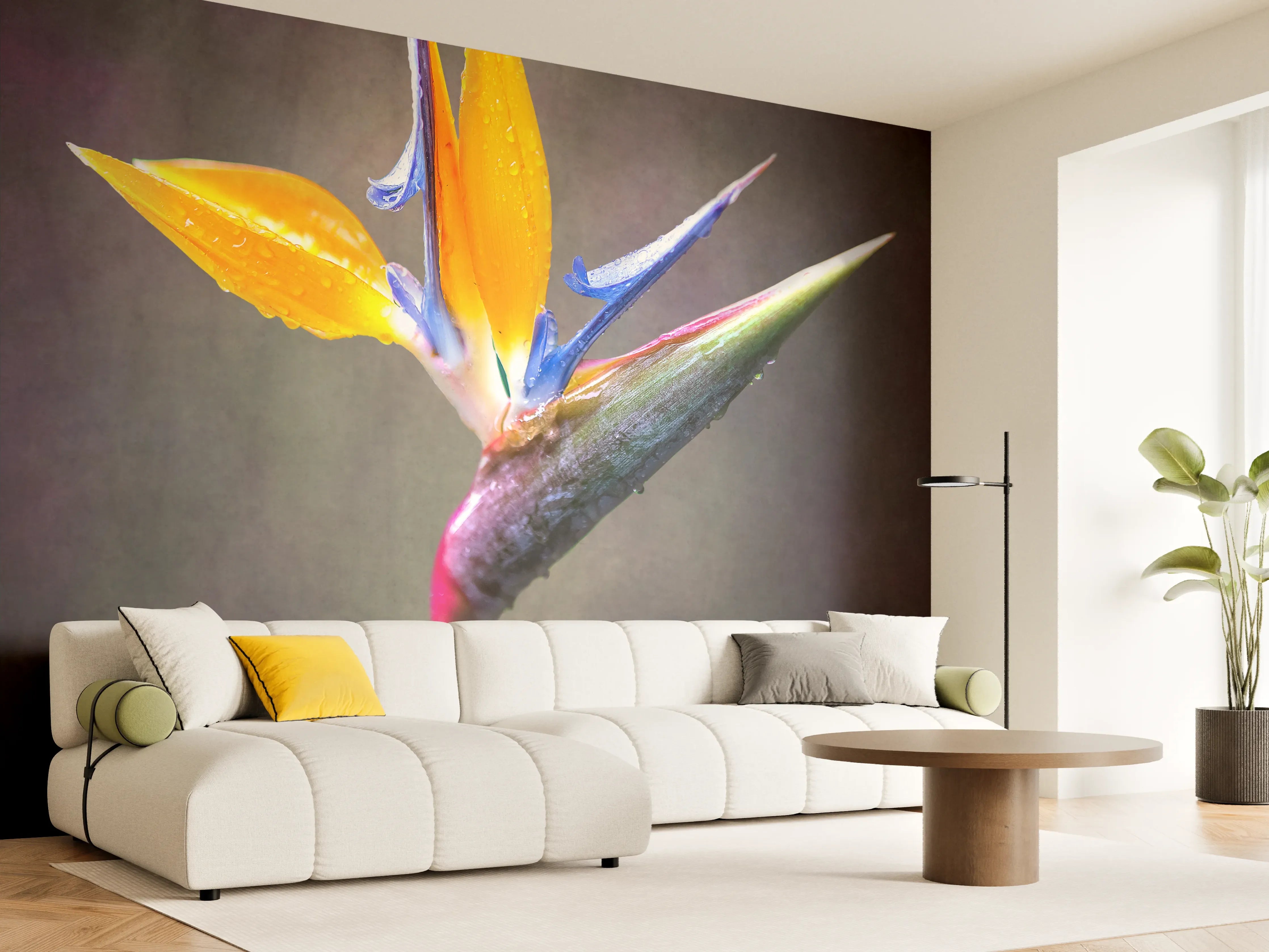 Wandverkleidung Wohnzimmer - Hochwertiges Blumenbild mit leuchtenden Farben
