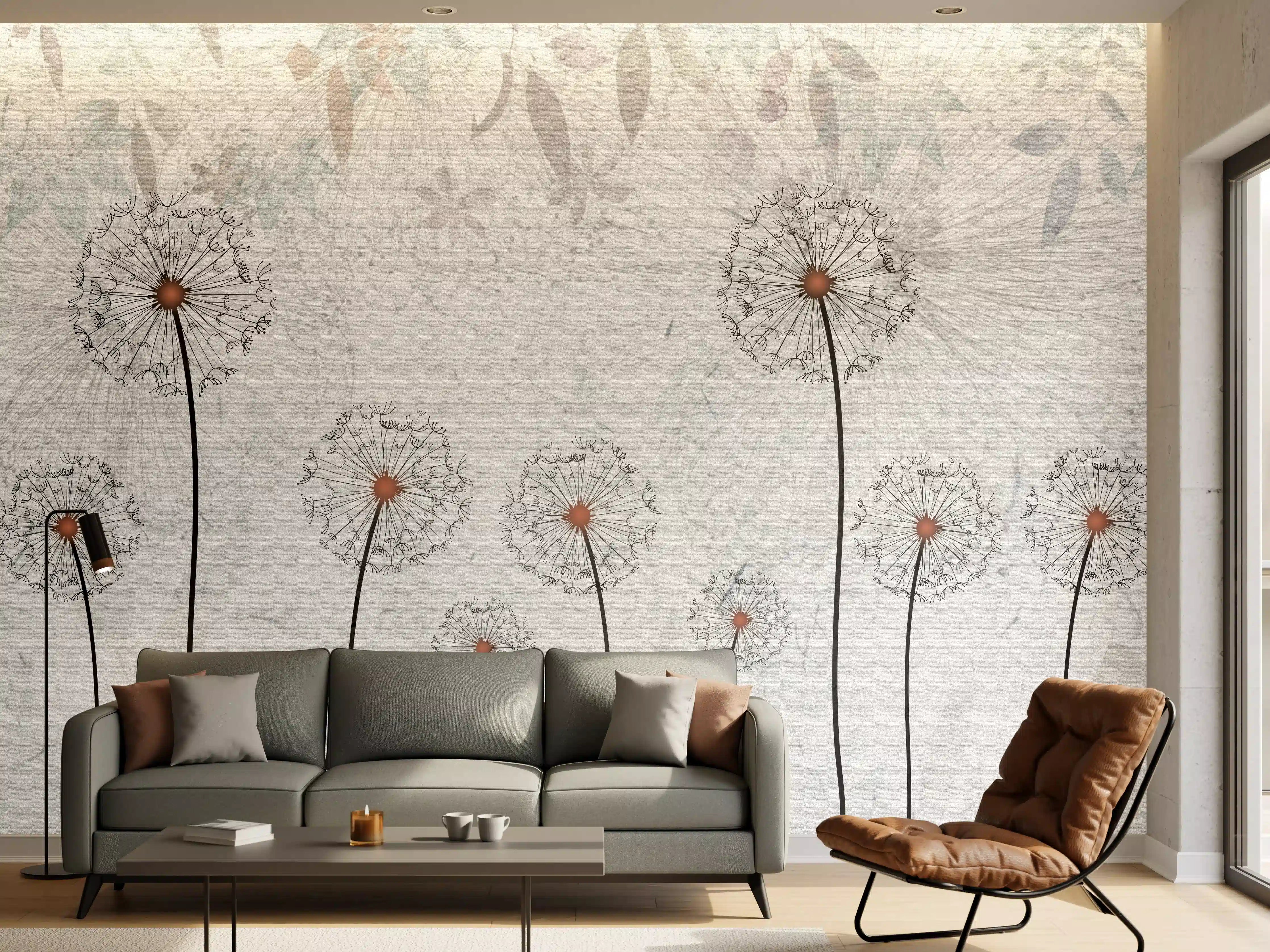 Wandverkleidung Wohnzimmer - Hochwertiges Wandbild mit Pusteblumen-Motiv