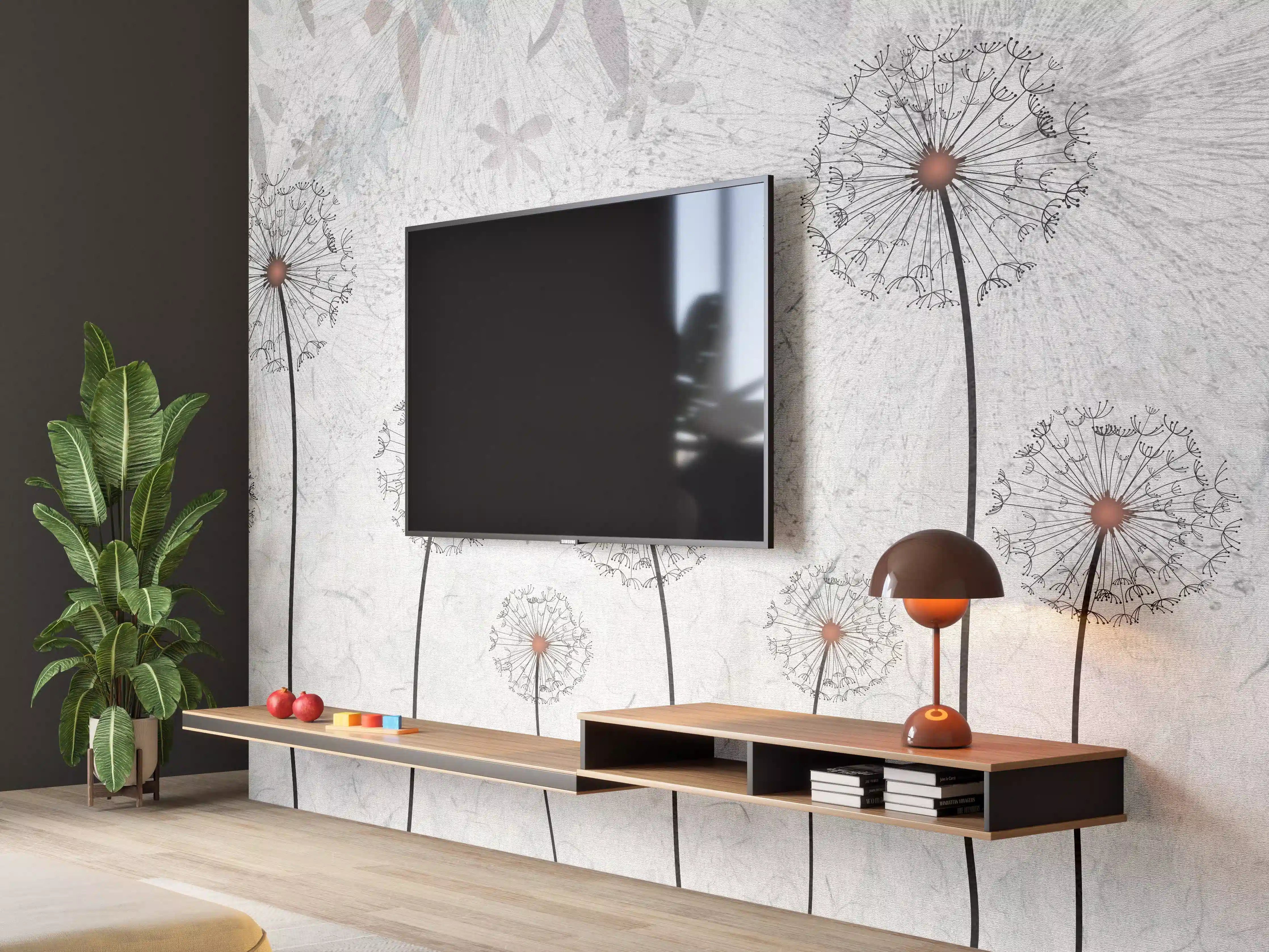 Wandverkleidung Wohnzimmer - Hochwertiges Wandbild mit Pusteblumen-Motiv