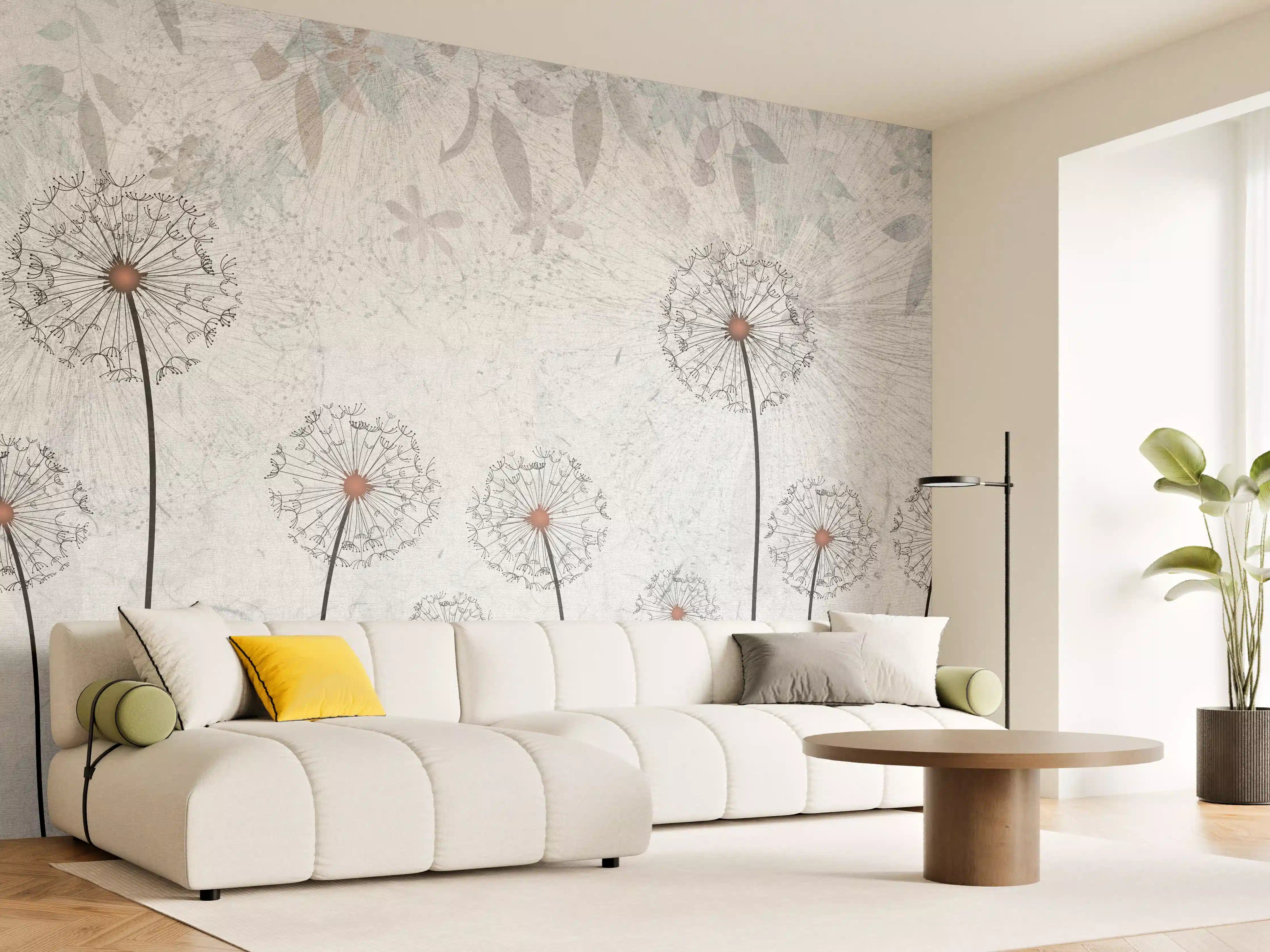 Wandverkleidung Wohnzimmer - Hochwertiges Wandbild mit Pusteblumen-Motiv