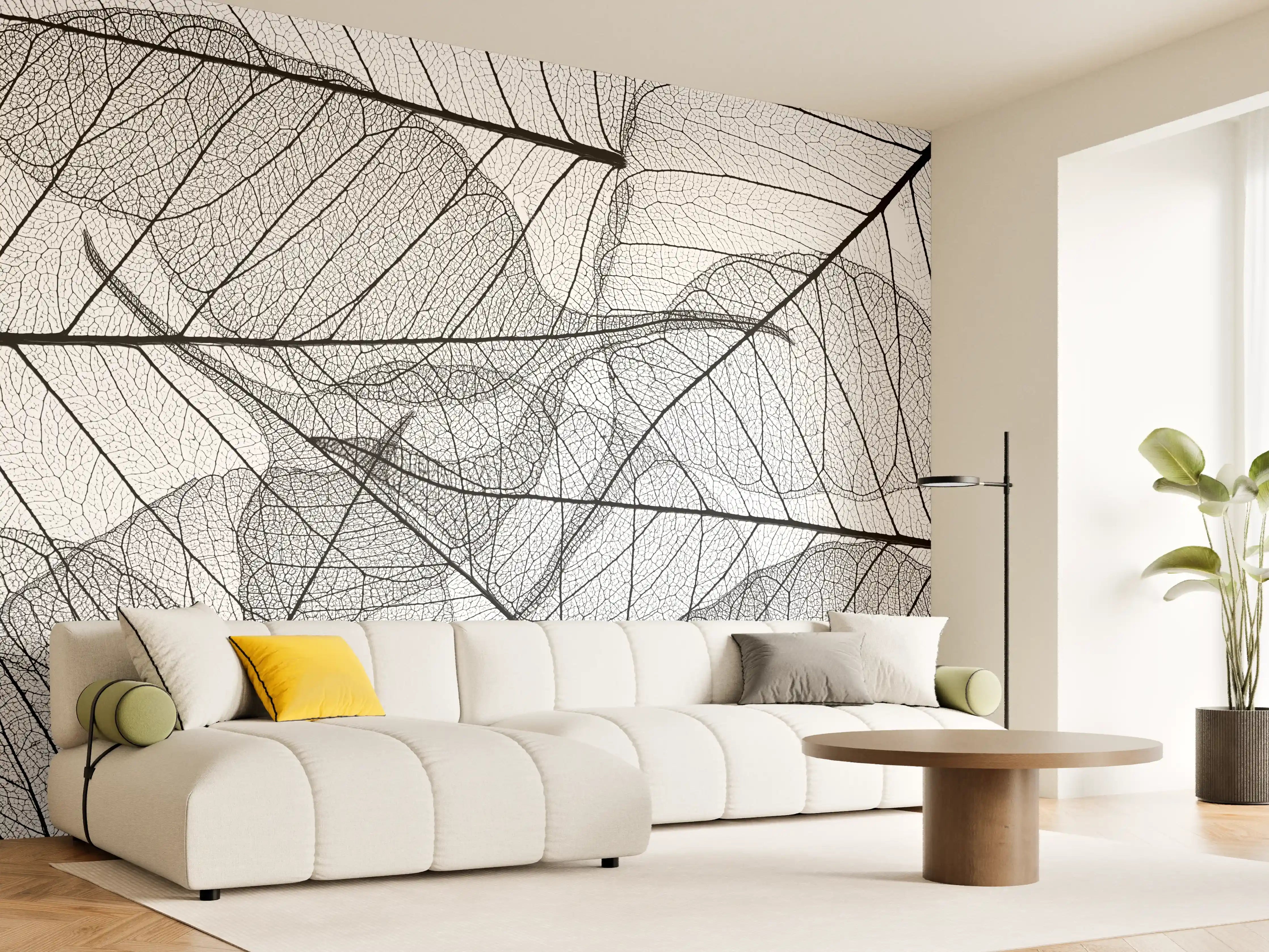 Wandverkleidung Wohnzimmer - Hochwertiges Wandbild mit filigranen Blättern