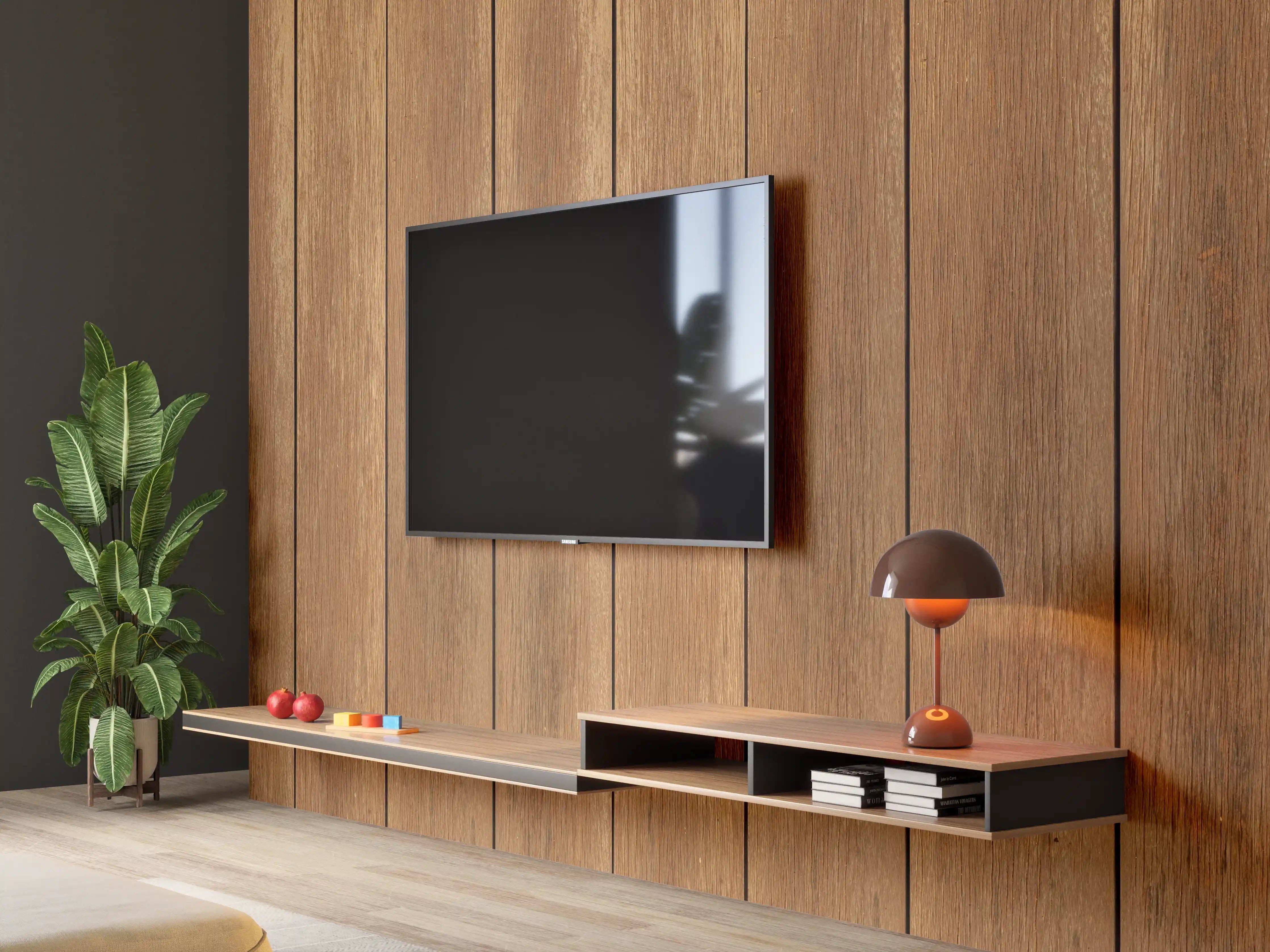 Wandverkleidung Wohnzimmer - Hölzerne Wand im Warmton