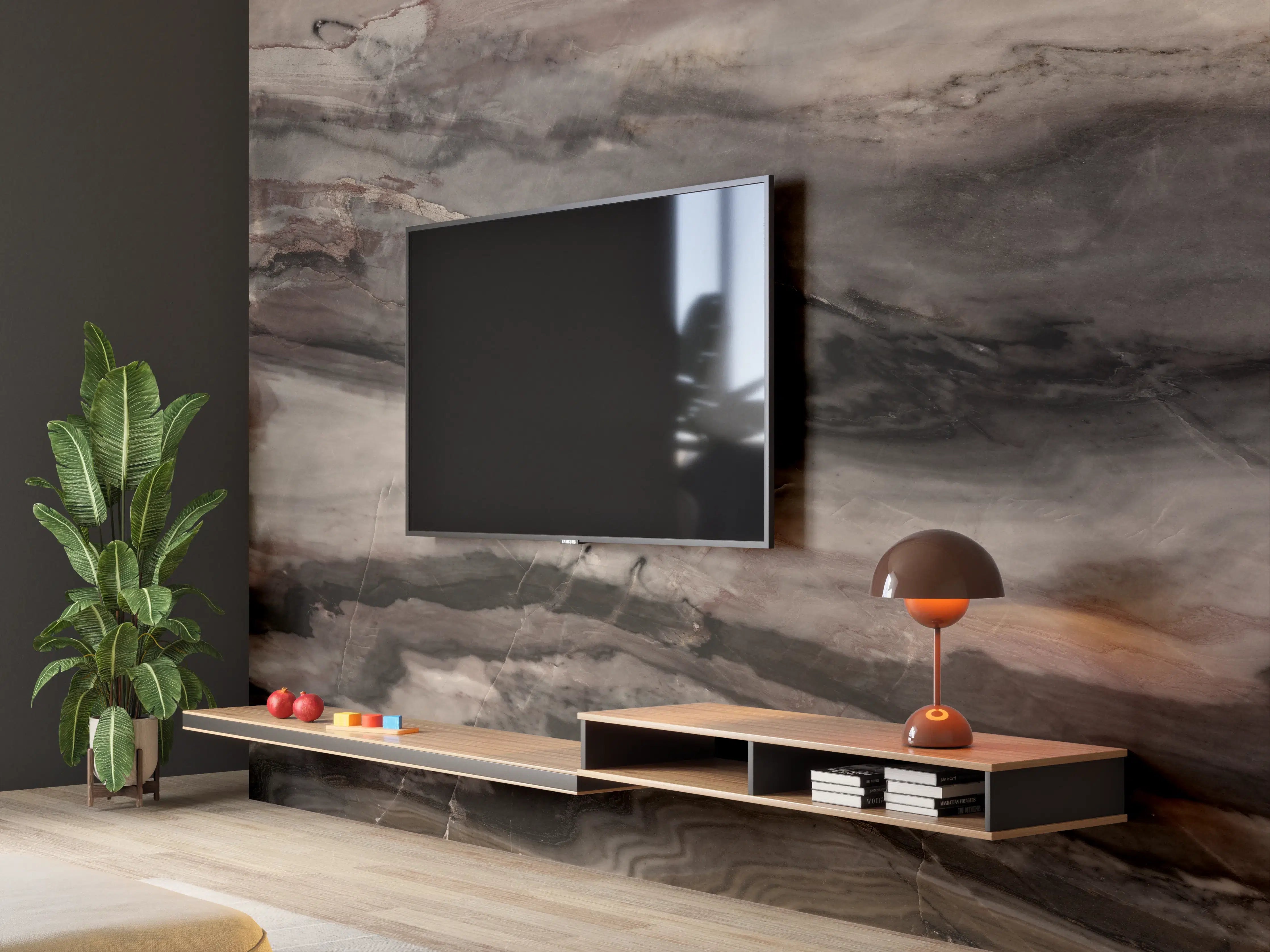 Wandverkleidung Wohnzimmer - Holz-Marmor Textur