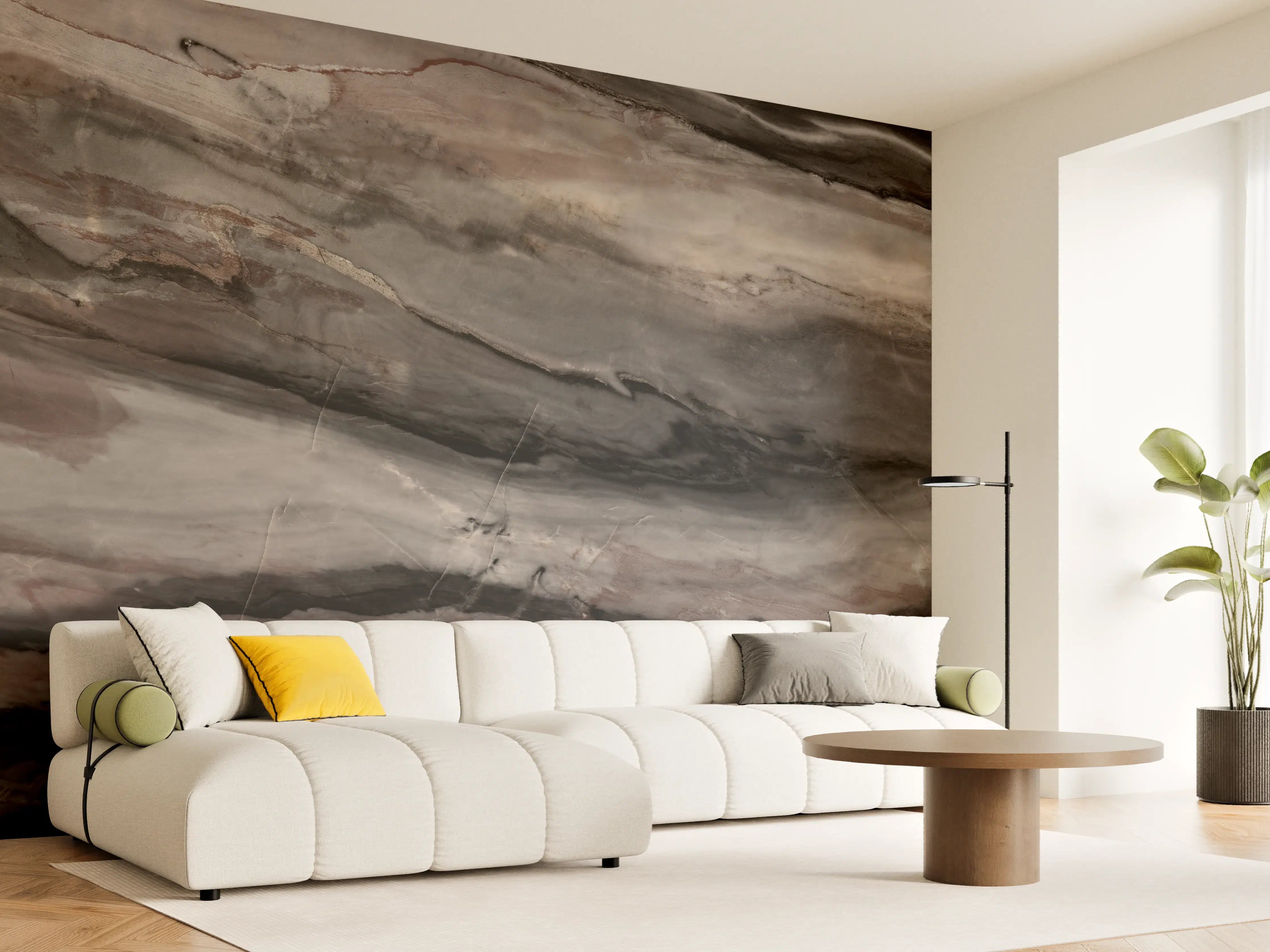 Wandverkleidung Wohnzimmer - Holz-Marmor Textur