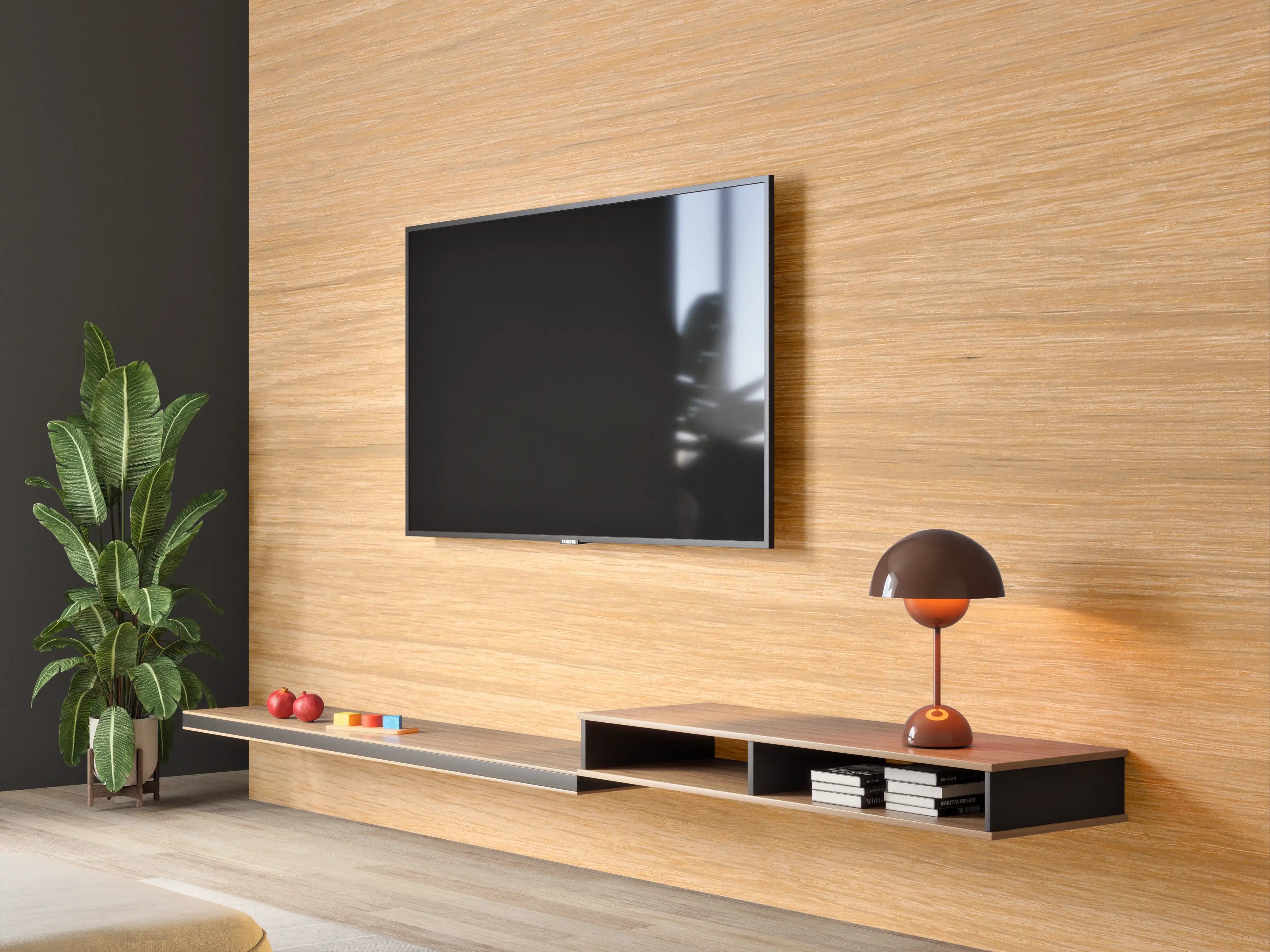Wandverkleidung Wohnzimmer - Holzoptik Naturfarben