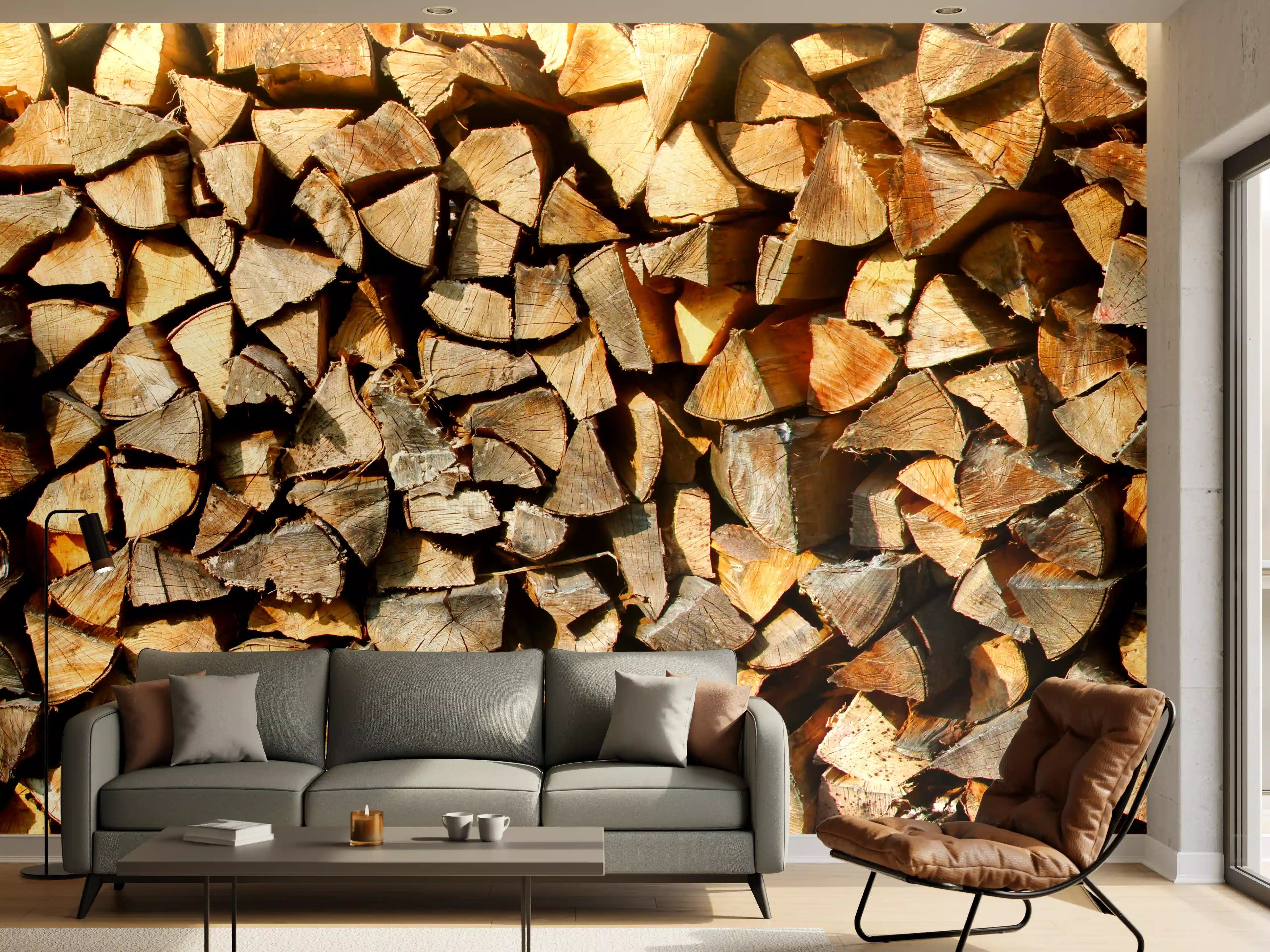 Wandverkleidung Wohnzimmer - Holzstämme